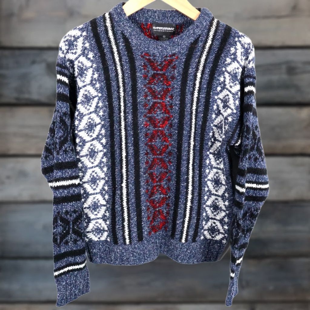 Vintage VINTAGE Expressions Sweater Men's Medium Blue Geometric Snowflake Pattern Knit 90s Size US M / EU 48-50 / 2 - 1 Thumbnail
