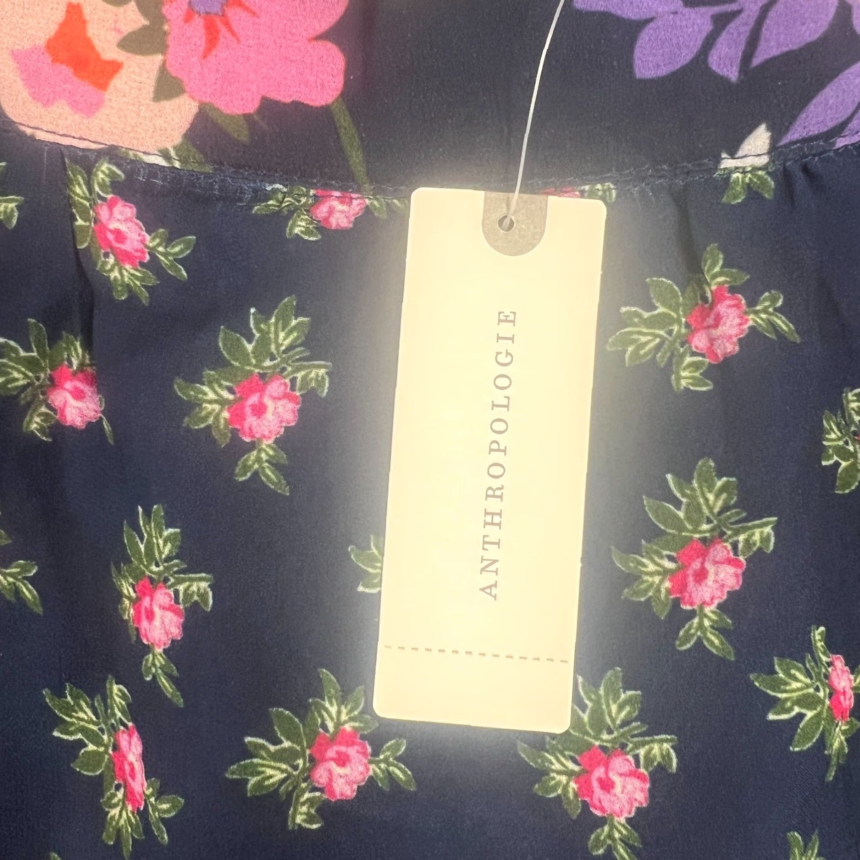 Anthropologie One September Floral Melody Skirt Size L Navy Blue Pink Tiered Anthropologie Size 36" / US 14 / IT 50 - 3 Thumbnail