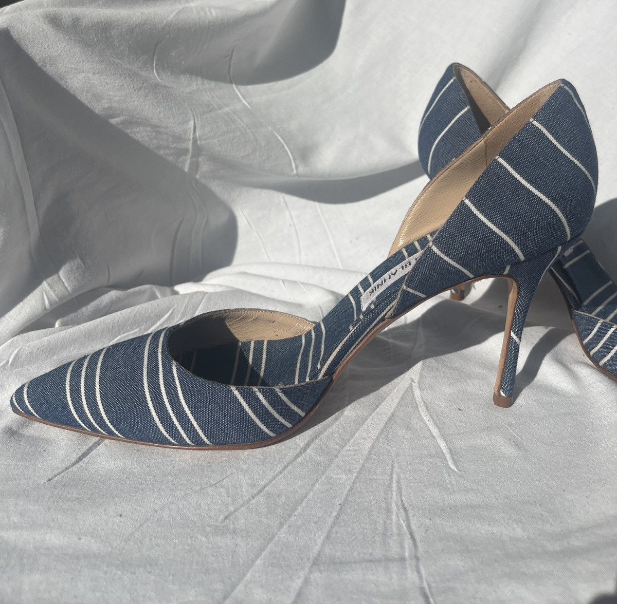 Manolo Blahnik Striped canvas slip on pumps Size US 10 / IT 40 - 3 Thumbnail