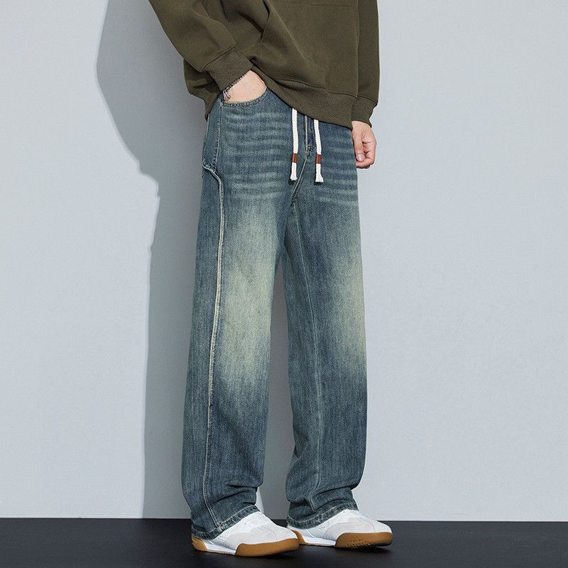 Jean American street men's drawstring loose patchwork jeans Size US 32 / EU 48 - 2 Thumbnail