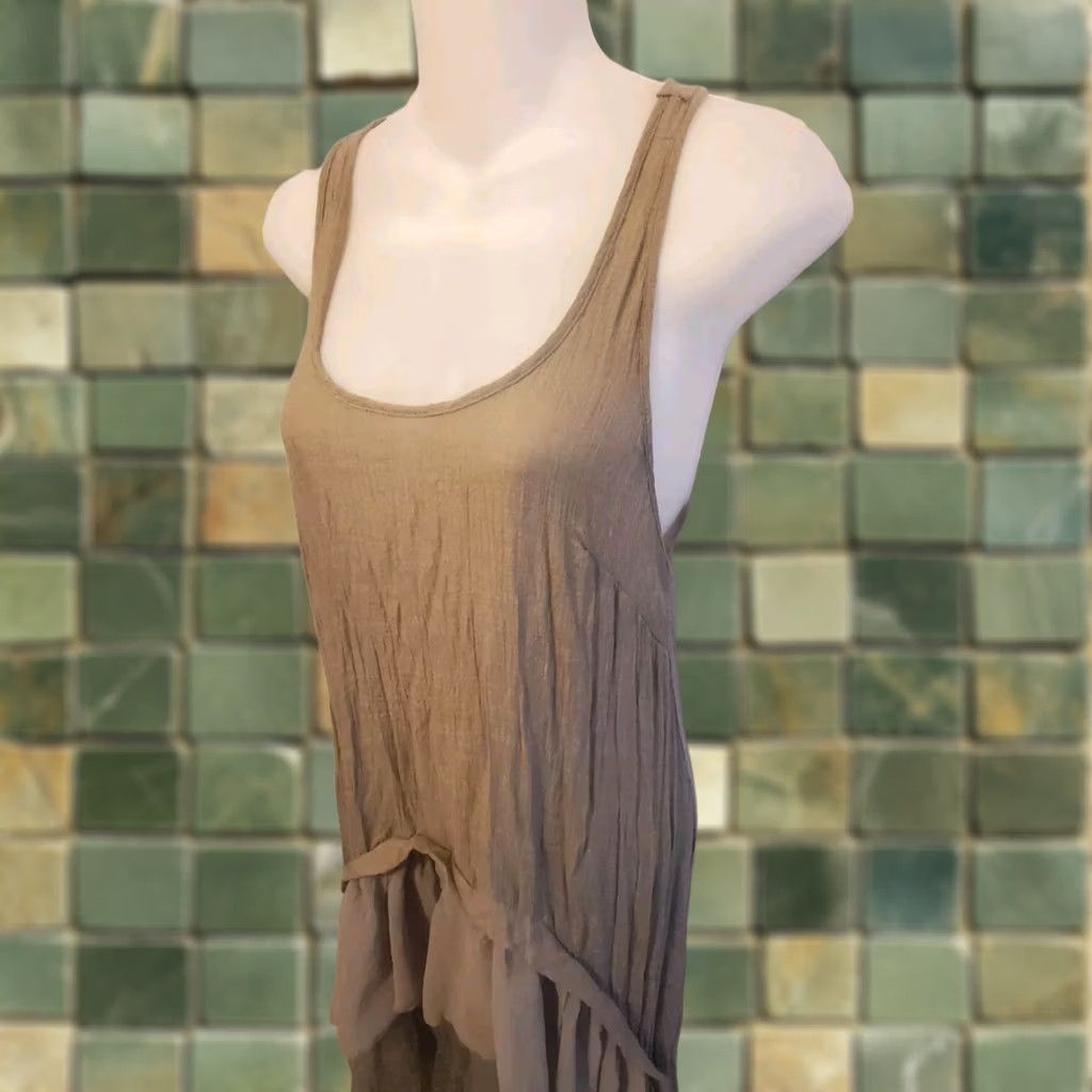 Vintage Cecico Dress S A-Line Slip Dress Tank Sleeveless Layered Ruffle Hi-Low Sheer Gauzy Polyester Lace Gray Womens Size S / US 4 / IT 40 - 1 Thumbnail