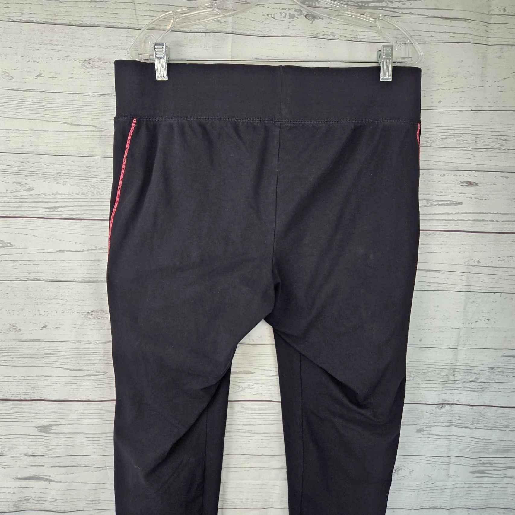 Vintage Catherines Leggings 1X Black Pink High Rise Cotton Blend Womens Activewear Pants Size 40" / US 18 - 6 Thumbnail