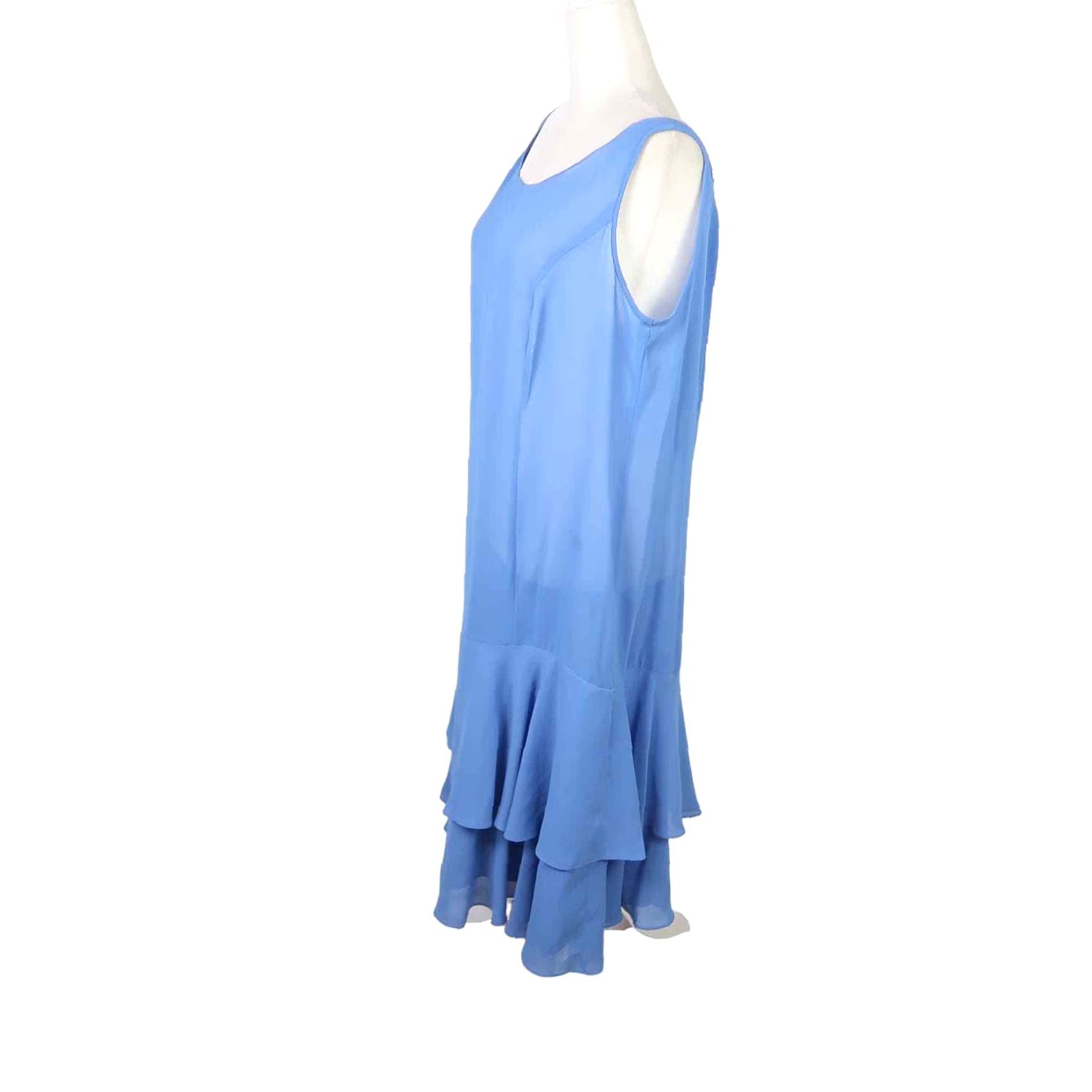 Vintage VINTAGE Miss Elliette MIDI Dress Women 16 Cornflower Blue Sleeveless Zip 80s 70s Party Cocktail Sheer Polyester Size XXL / US 16-18 / IT 52-54 - 3 Thumbnail