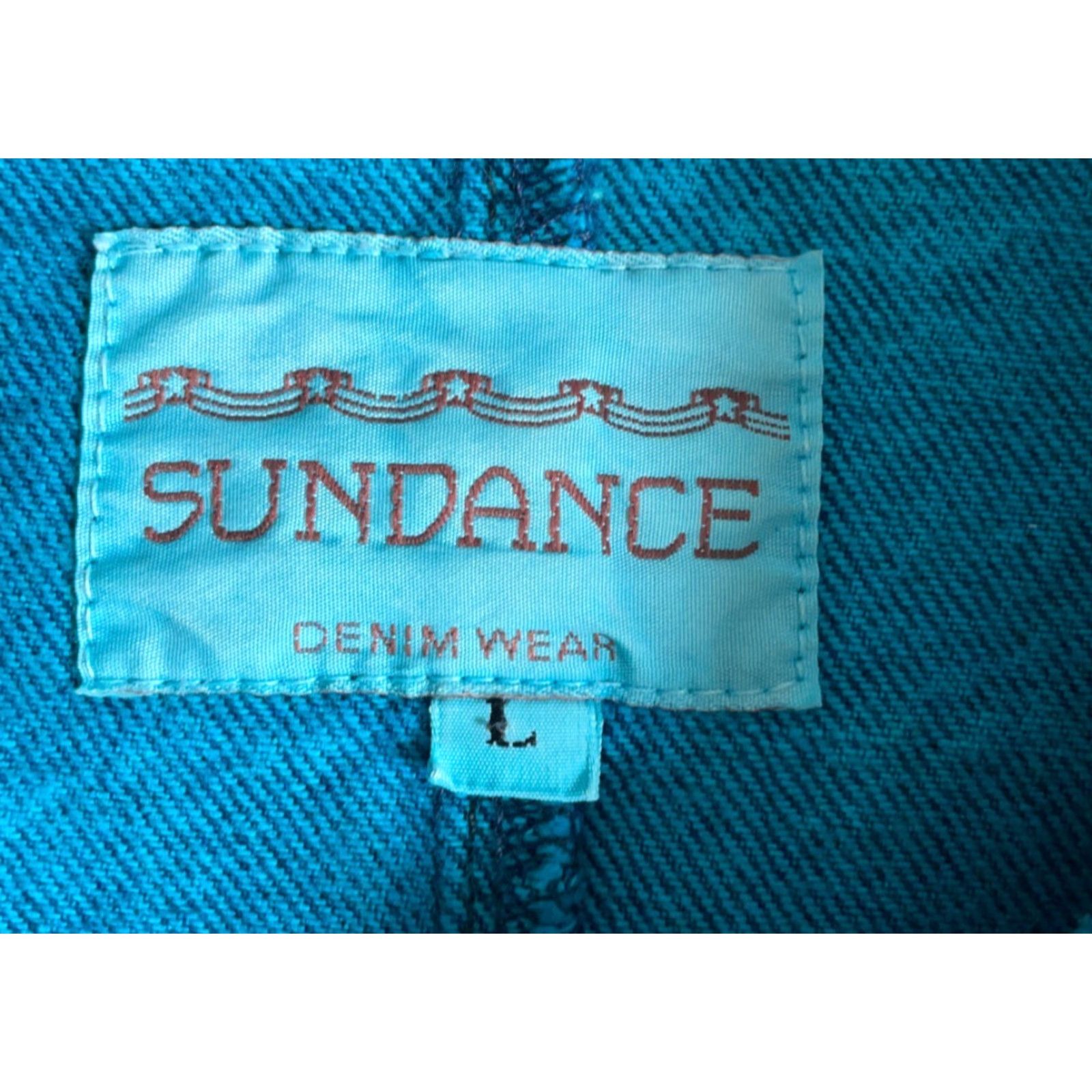 Vintage Sundance Jacket Woman Large Open Front Denim Acid Wash Teal Tribal Geometric 90s Vintage KimonoStyle Oversized Pockets Size L / US 10 / IT 46 - 3 Thumbnail