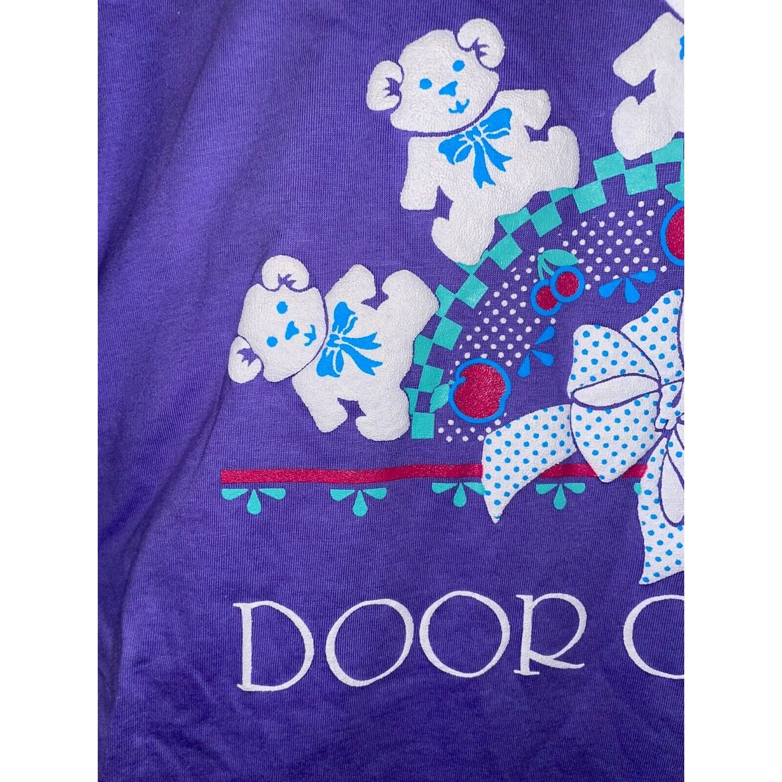 Jerzees Vintage Door County Shirt Teddy bear Purple Tee VTG 90s L Size US L / EU 52-54 / 3 - 2 Thumbnail