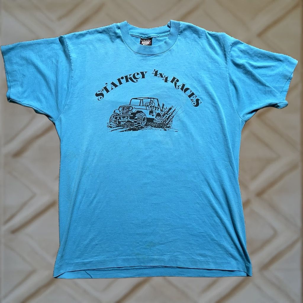 Jeep VTG Starkey 4x4 Races Men’s T-Shirt XL Blue Jeep 1990s Vintage Regular Short Sleeve Stitch XLT-Shirt Mens Size US XL / EU 56 / 4 - 1 Thumbnail