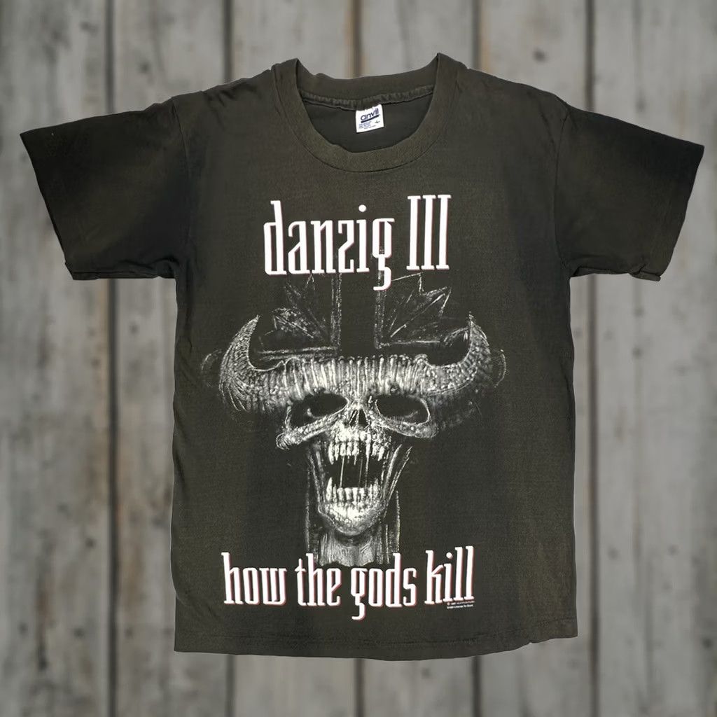 Anvil Vintage Danzig III Single Stitch T-Shirt How The Gods Kill 90s Tour L Black Graphic Band Tour Ragged Back Mens Size US L / EU 52-54 / 3 - 1 Thumbnail