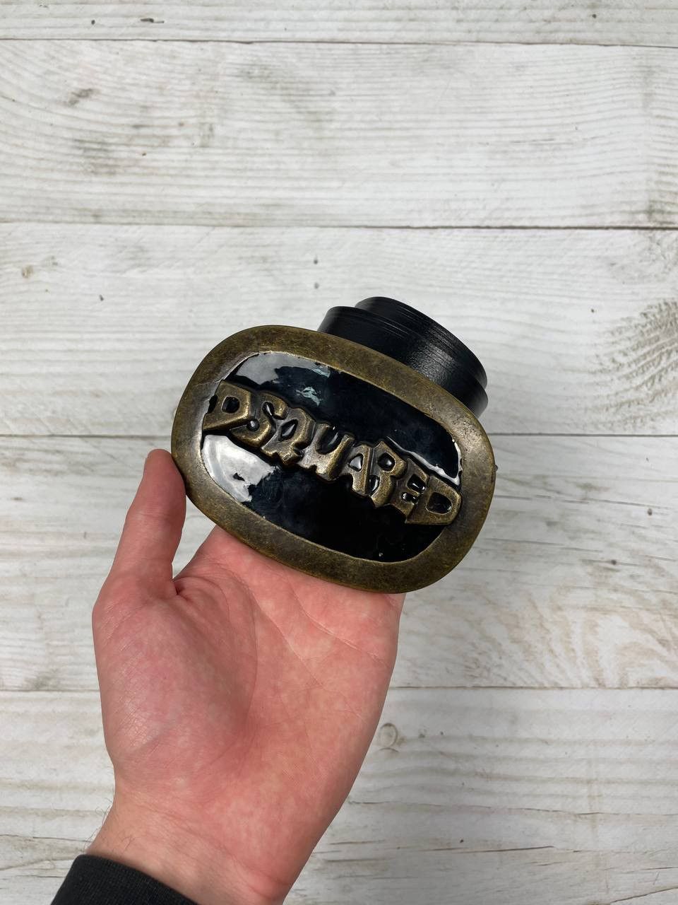 image of Avant Garde x Dsquared2 Vintage Dsquared 2 Metallic Buckle Big Logo Leather Belt in Black, Men's