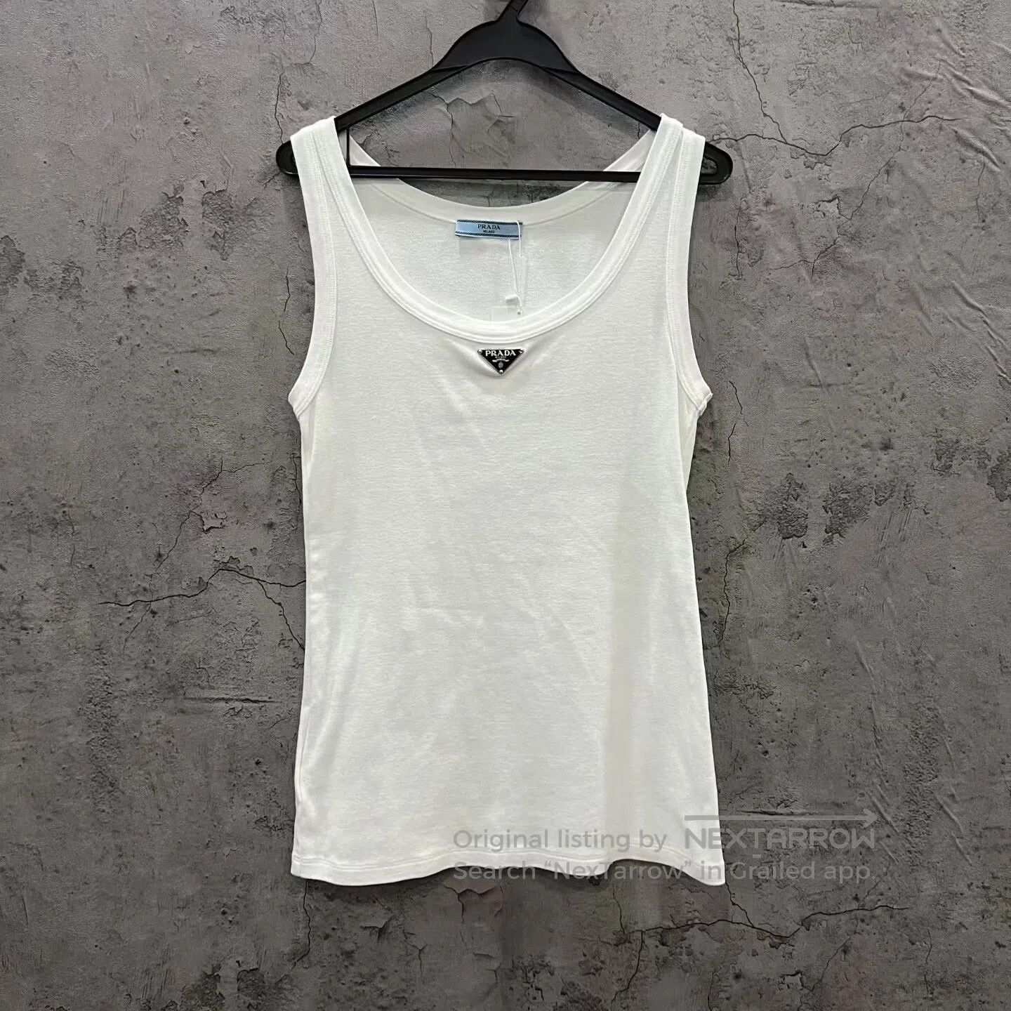Prada Prada White Metal Triangle Logo Tank Top| Size M / US 6-8 / IT 42-44 - 1 Thumbnail