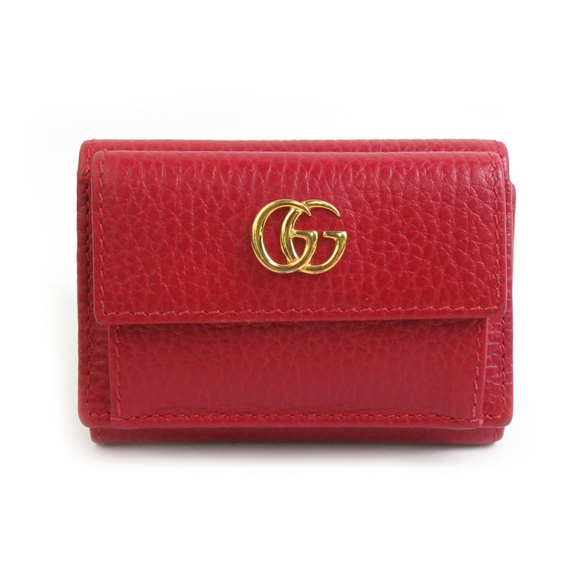 Gucci GUCCI Tri-fold Wallet GG Marmont Leather Red Women's 523277 r10350a Size ONE SIZE - 1 Thumbnail