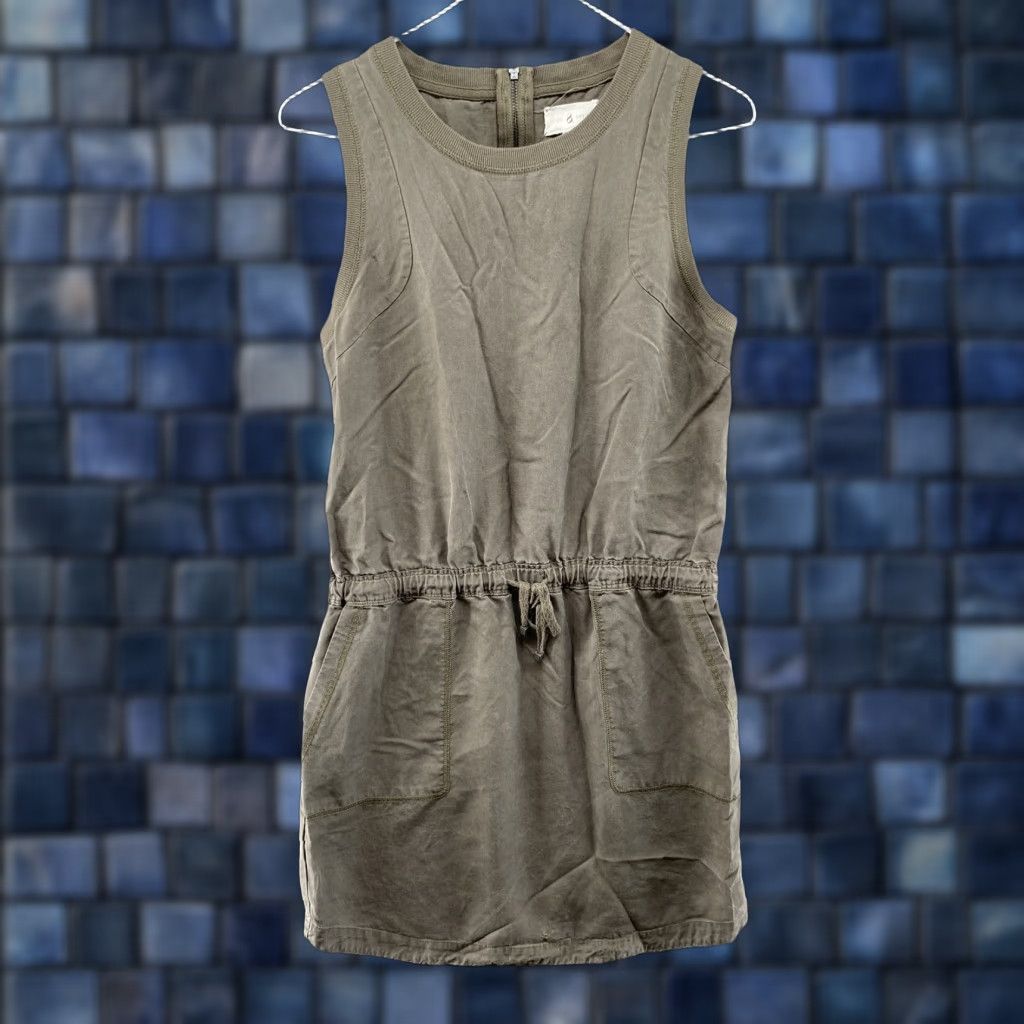 Lou & Grey Lou & Grey Green Sleeveless Tie Waist Lyocell Dress Womens S Knee Length Shirt Dress Tank Dress Casual Size S / US 4 / IT 40 - 1 Thumbnail