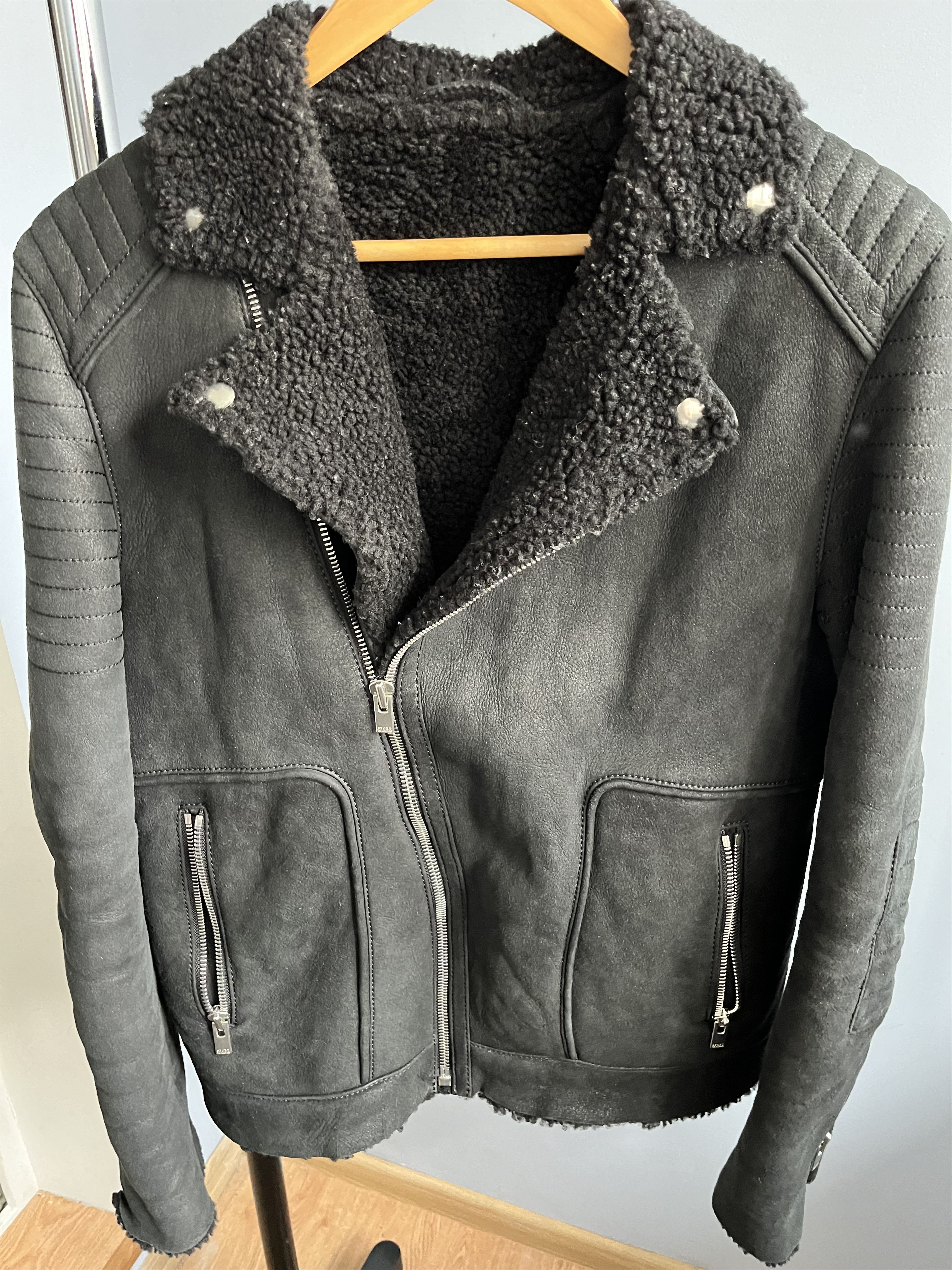 The Kooples shearling leather motorcycle biker jacket coat