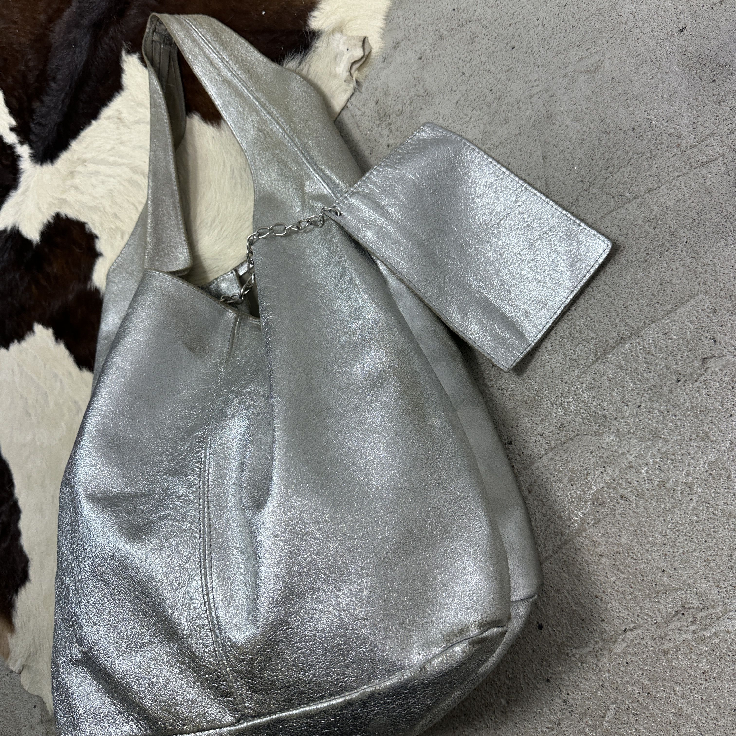 Vintage Vintage Leather Hobo Silver Chrome Shoulder Bag Y2K Size ONE SIZE - 4 Thumbnail