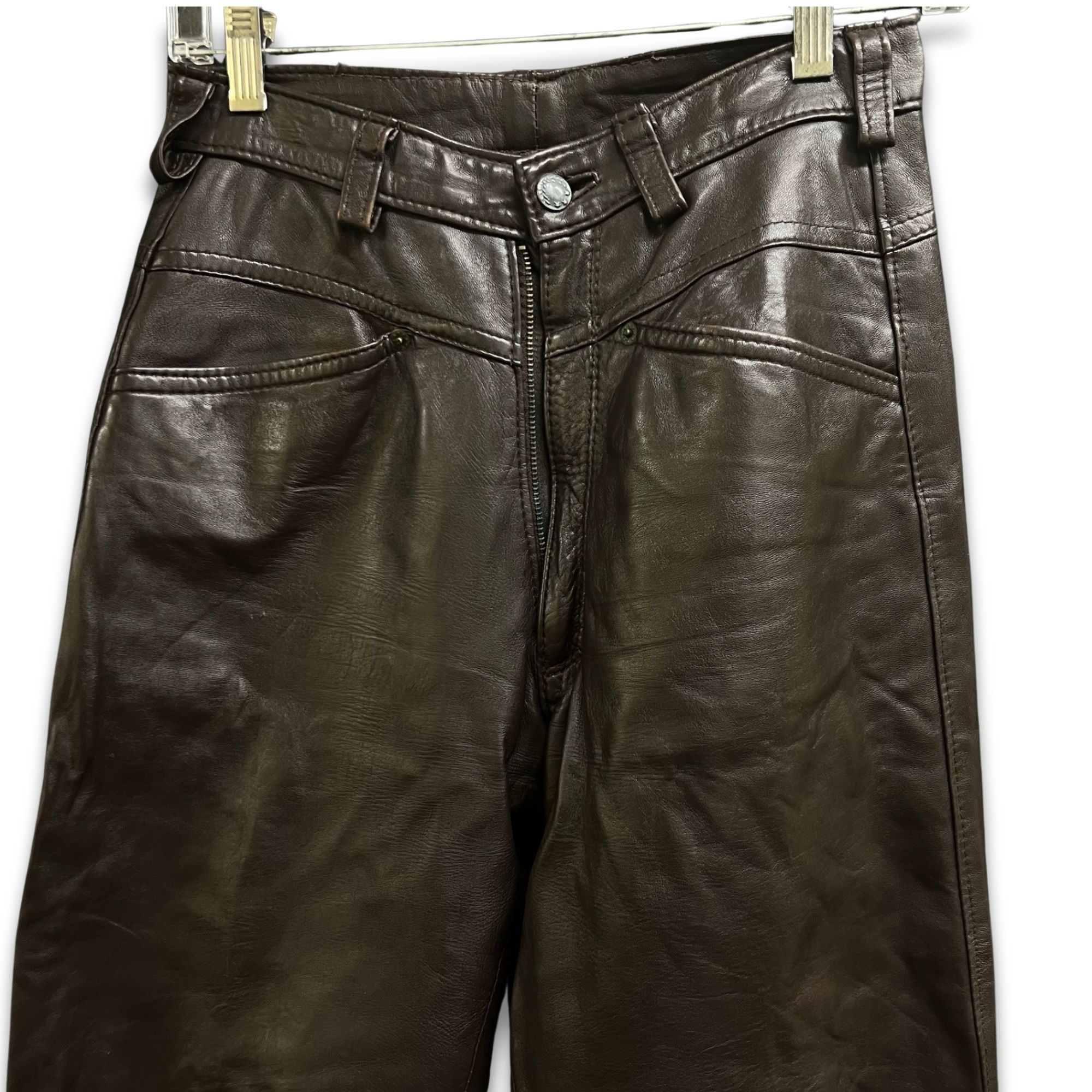 Other Brown Leather Pants With Belt Loops Pockets & Front Zipper C Size 26" / US 2 / IT 38 - 4 Thumbnail