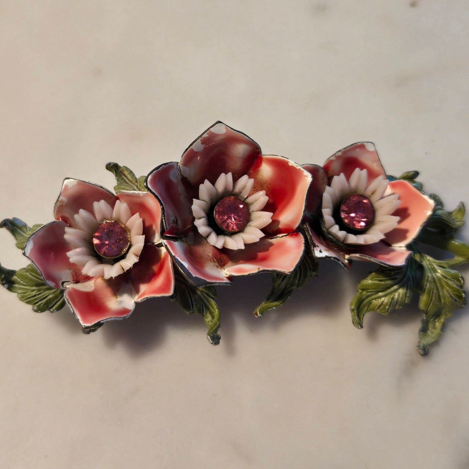 Pieces Uniques Vintage Floral Brooch Vintage Enamel Flower Enamel Pink Size ONE SIZE - 3 Thumbnail
