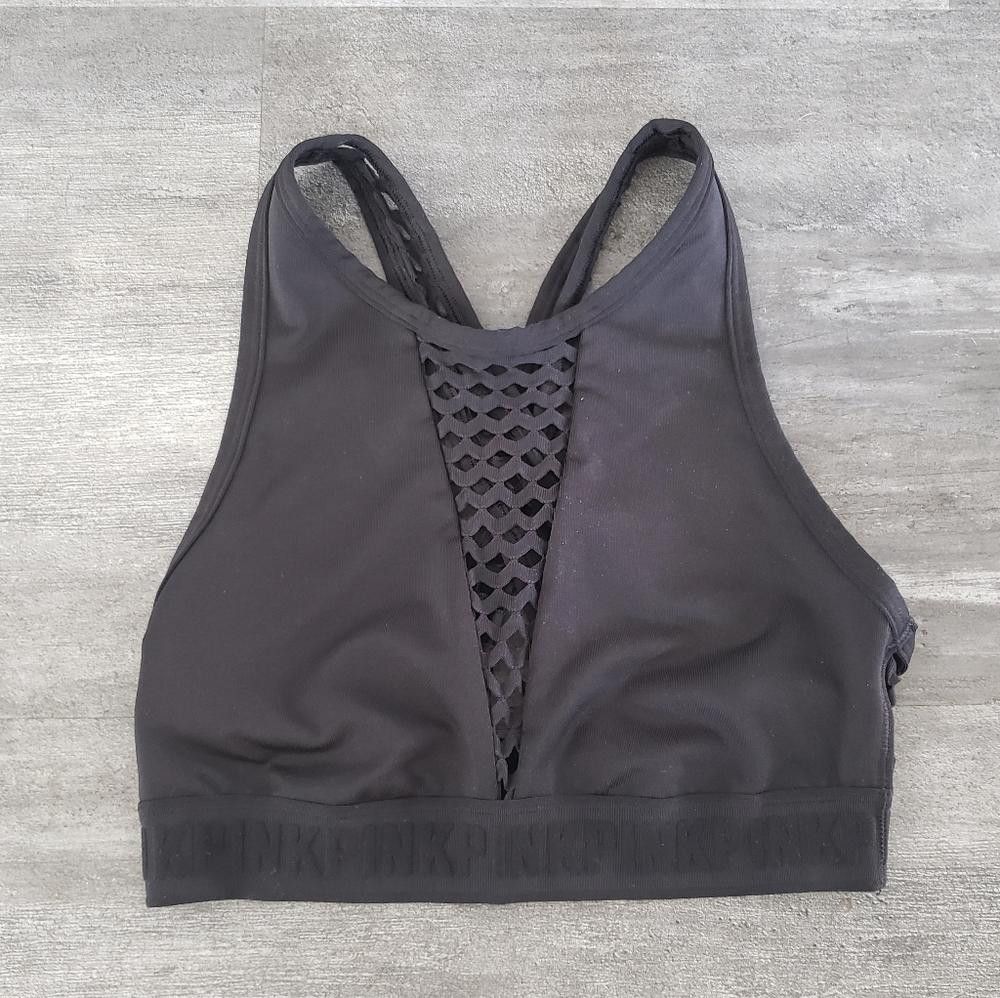 Designer Black Mesh Detailed VS Sport Bra Size ONE SIZE - 1 Thumbnail