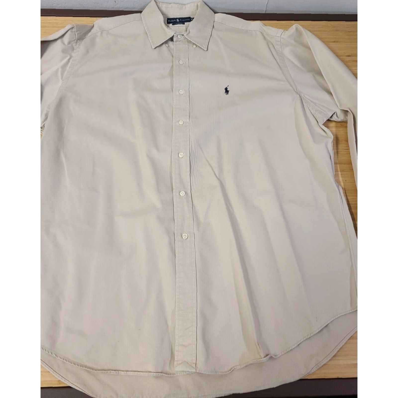 Polo Ralph Lauren Polo Ralph Lauren Blake Long Sleeve Button-Up Dress Shirt XL Beige Men's Button-Down Collar Logo Regular Knit Cotton Size 46R - 3 Thumbnail