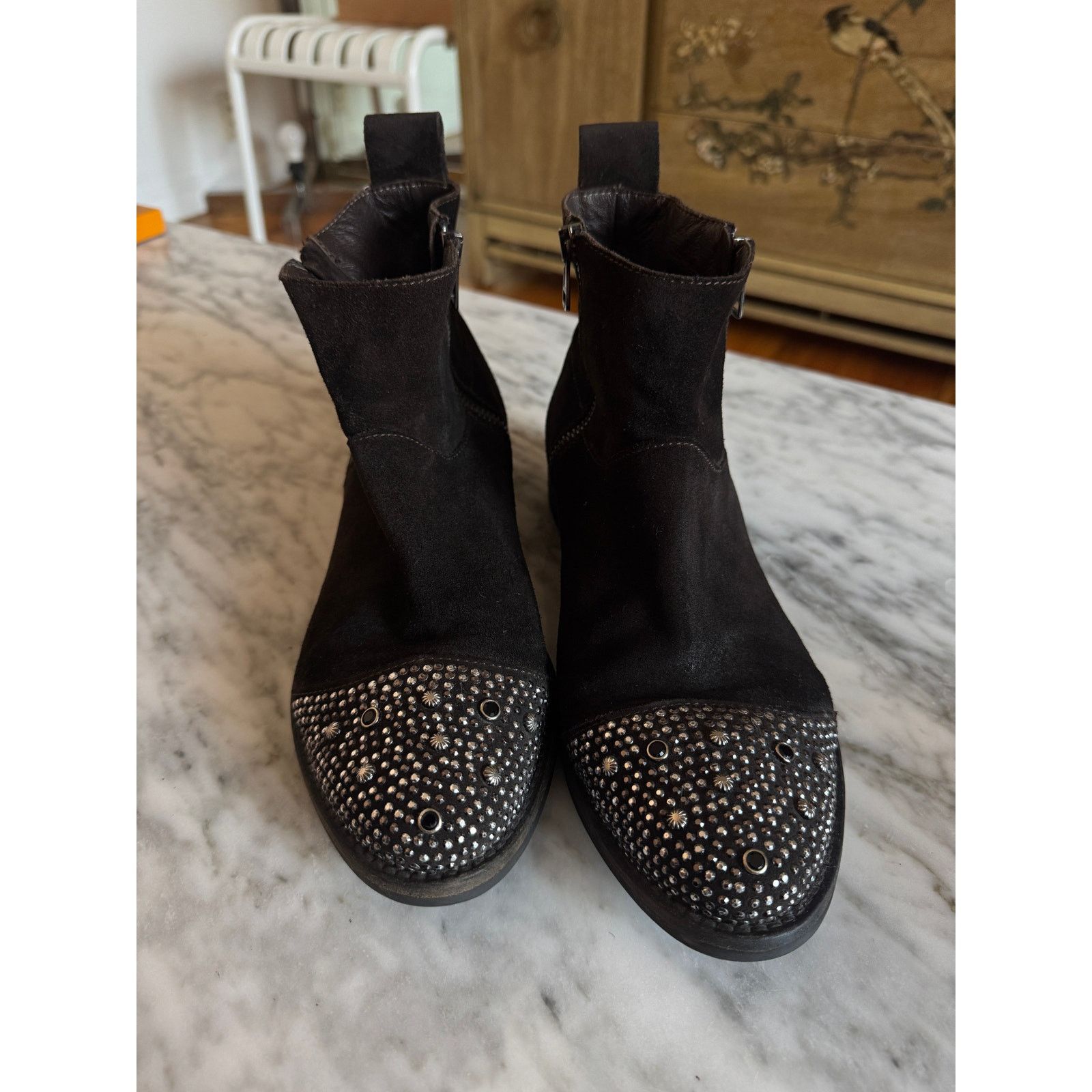 Other The Shoe Box Studded Cap Toe Zip Back Suede Ankle Boots Size US 8 / IT 38 - 1 Thumbnail