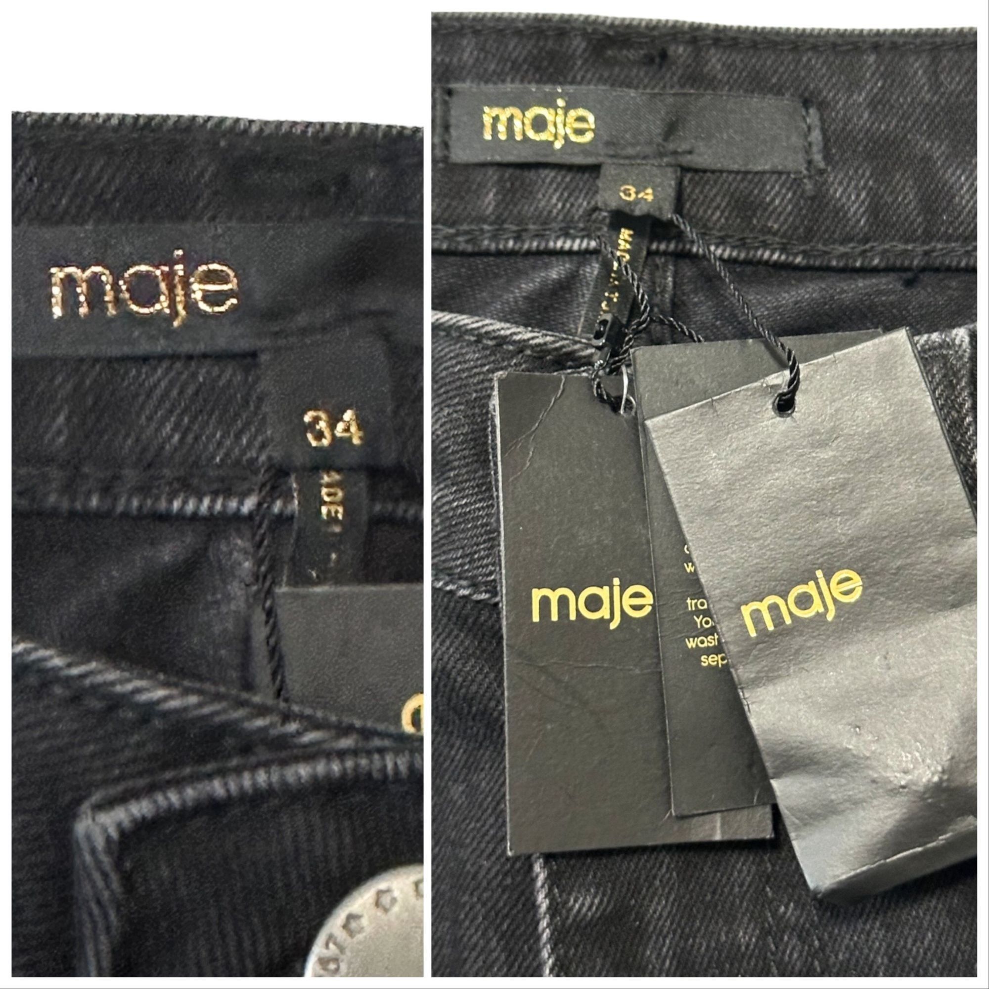 Maje Maje Straight Jeans with Patch, Gray, Size 34 EU, NWT Size 25" / US 0 / IT 36 - 3 Thumbnail
