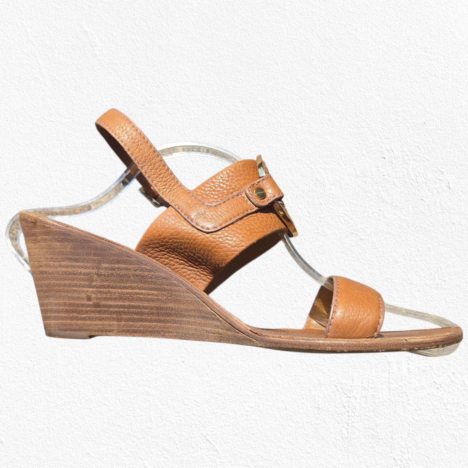 Tory Burch Tory Burch Tan Leather Miller Wedge Sandals Heels Size 10.5M Size US 10.5 / IT 40.5 - 4 Thumbnail