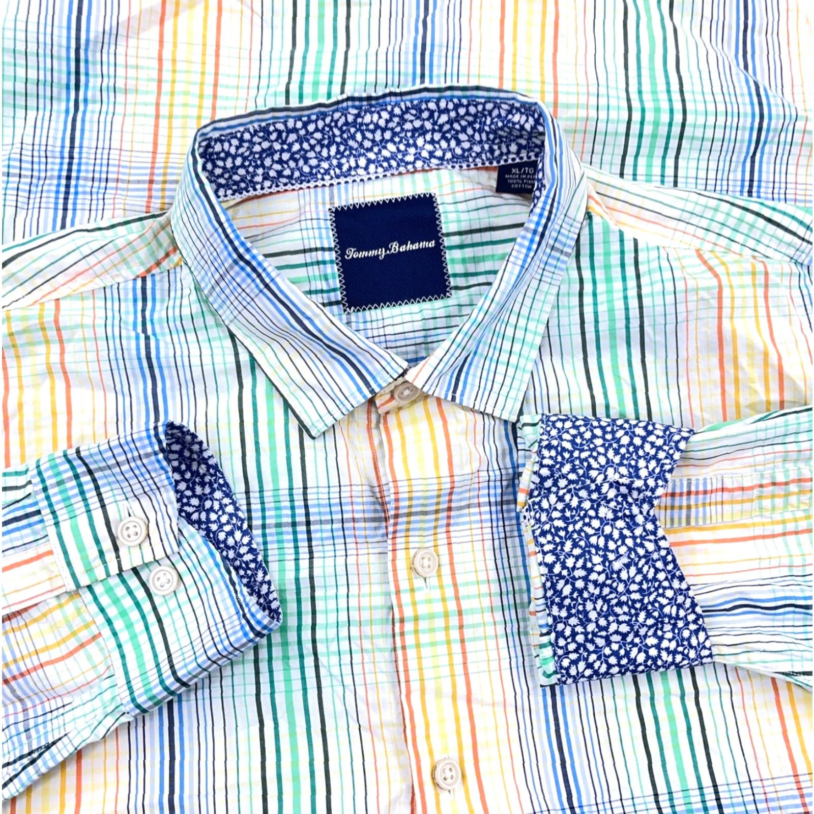 Tommy Bahama Tommy Bahama Shirt Men XL Multicolor Plaid Button-Up Dress Poplin Pima Casua l Size 46R - 2 Thumbnail