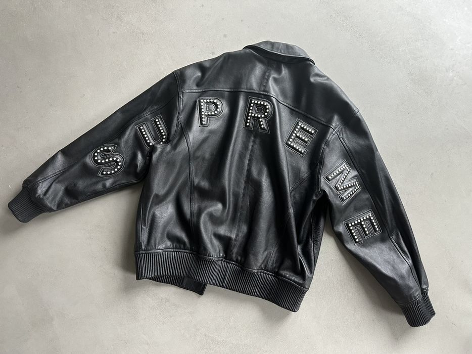 Supreme arc logo leather hot sale jacket