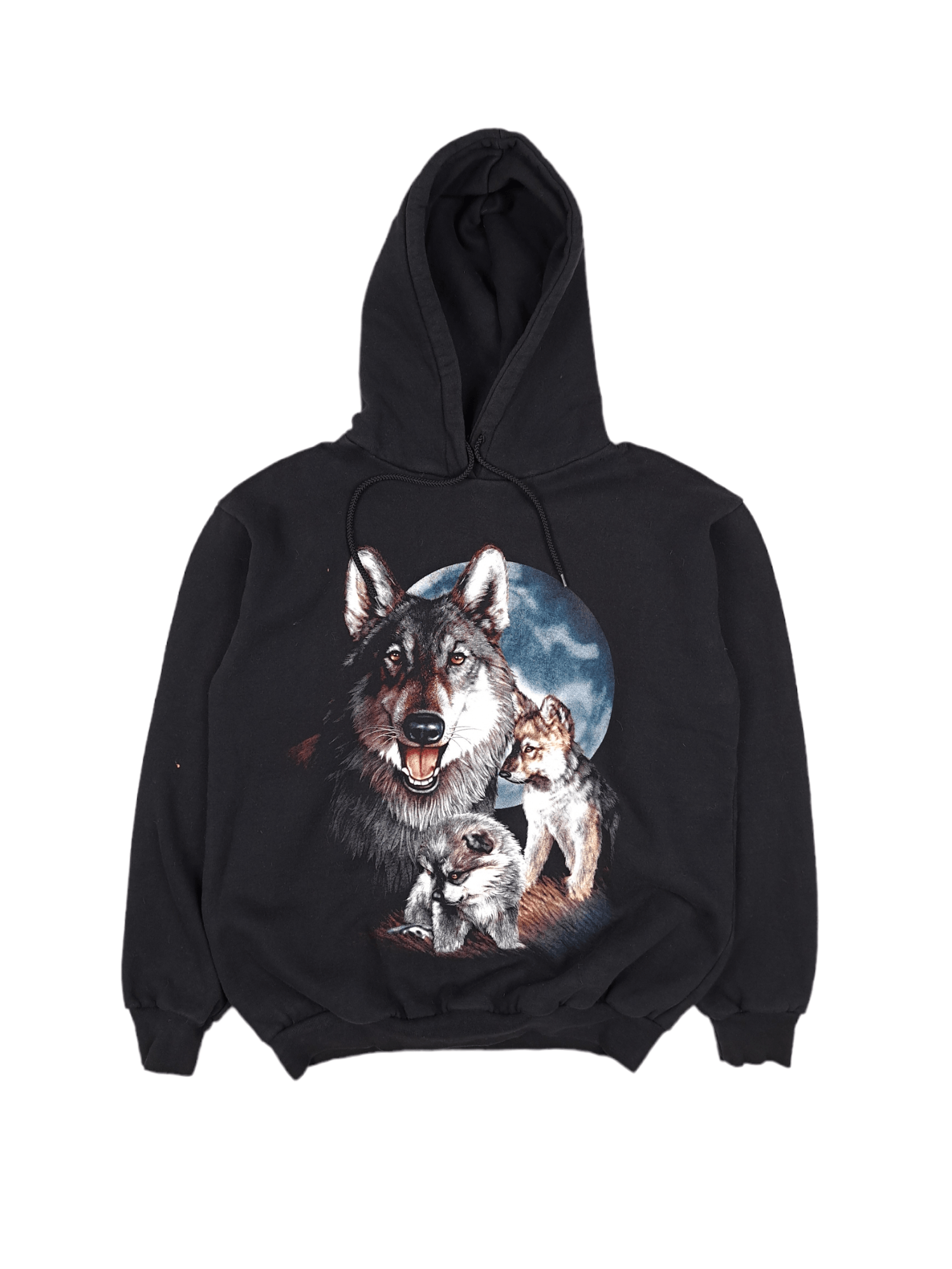Vintage 💎 90's Vintage Animal Wolves Black Hoodie Sweatshirt Size L Size US L / EU 52-54 / 3 - 1 Thumbnail