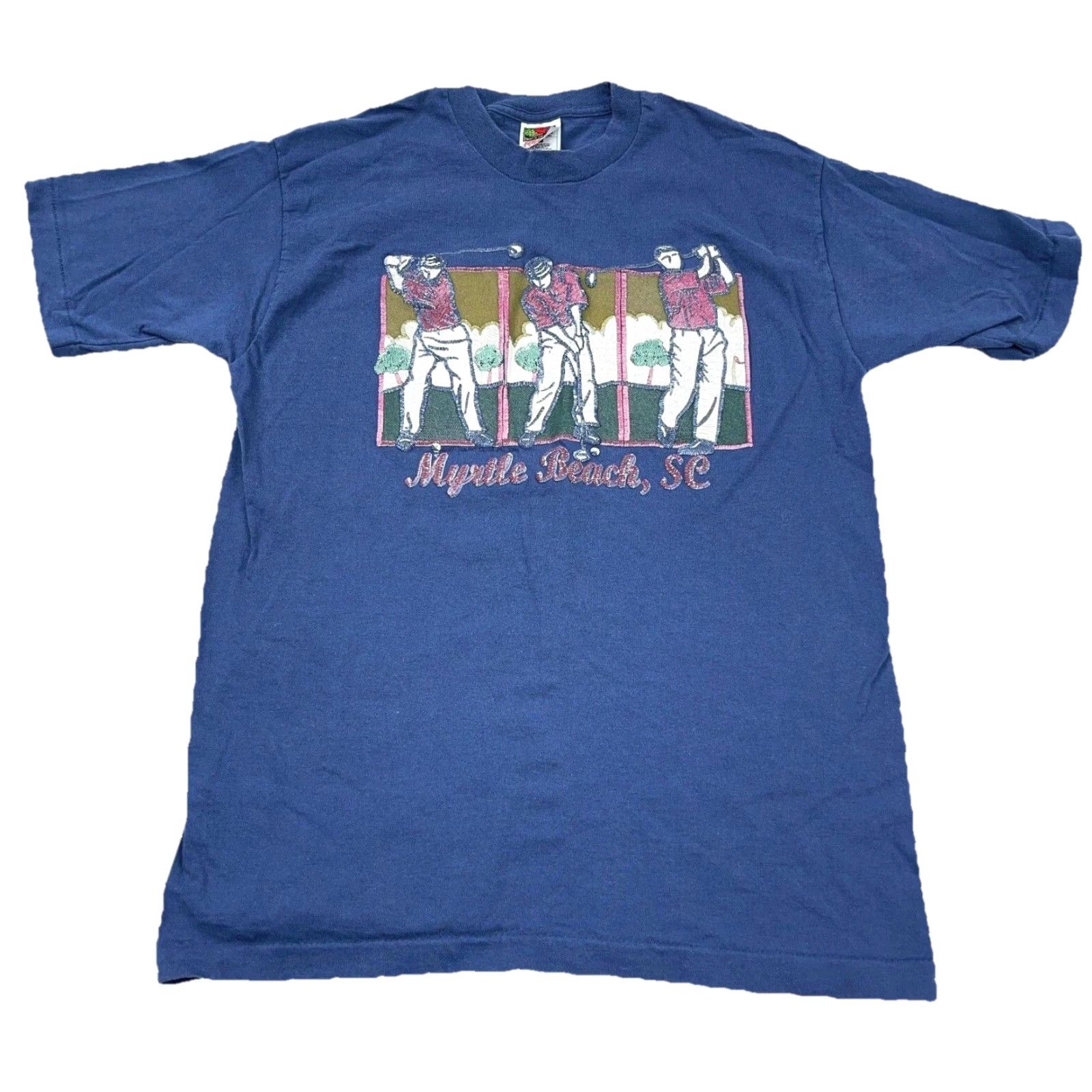Fruit Of The Loom VINTAGE Fruit of the Loom Golf Shirt Men Medium Blue 90s Myrtle Beach Tee Puffy Short Sleeve Crew Neck Logo Shirt Mens Size US M / EU 48-50 / 2 - 2 Thumbnail