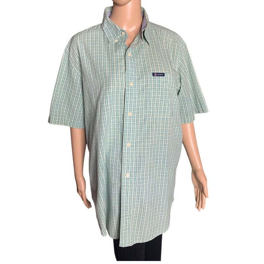 Chaps CHAPS Easy Care Men's Large Casual Shirt Green Plaid Button Size US L / EU 52-54 / 3 - 1 Thumbnail
