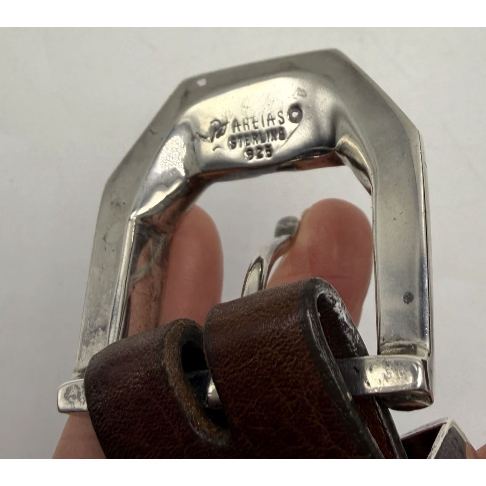 Vintage Pat Areias Belt Mens Sterling Silver 925 Buckle 36-38 Genuine Calfskin Made USA Brown Mens Accessories Belt Size ONE SIZE - 3 Thumbnail