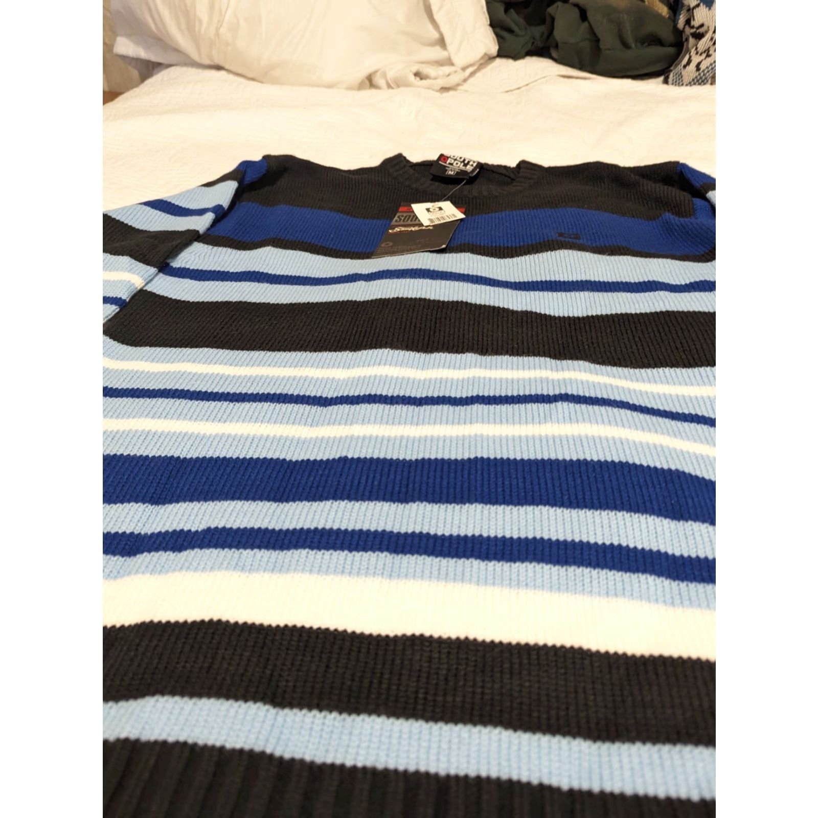 Southpole SouthPole Sweater Mens Pullover Knit Long Sleeve Striped Crew Neck Blue Sz M Size US M / EU 48-50 / 2 - 5 Thumbnail