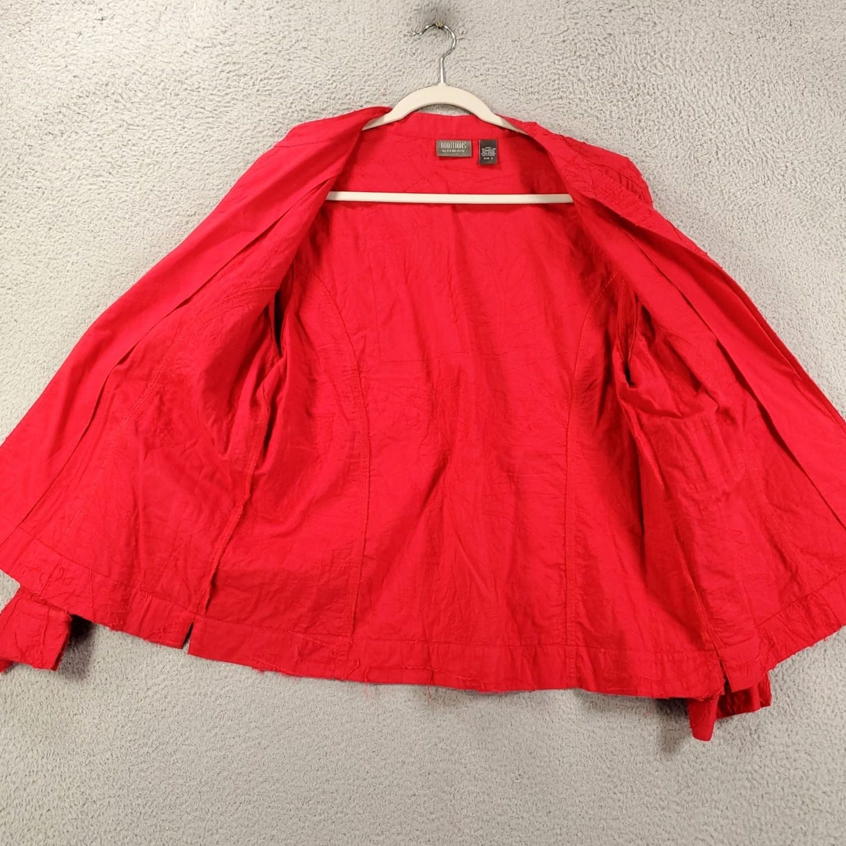 Vintage Chicos Jacket Womens XL Red Embroidered Floral Textured Open Front Artsy Size XL / US 12-14 / IT 48-50 - 7 Thumbnail