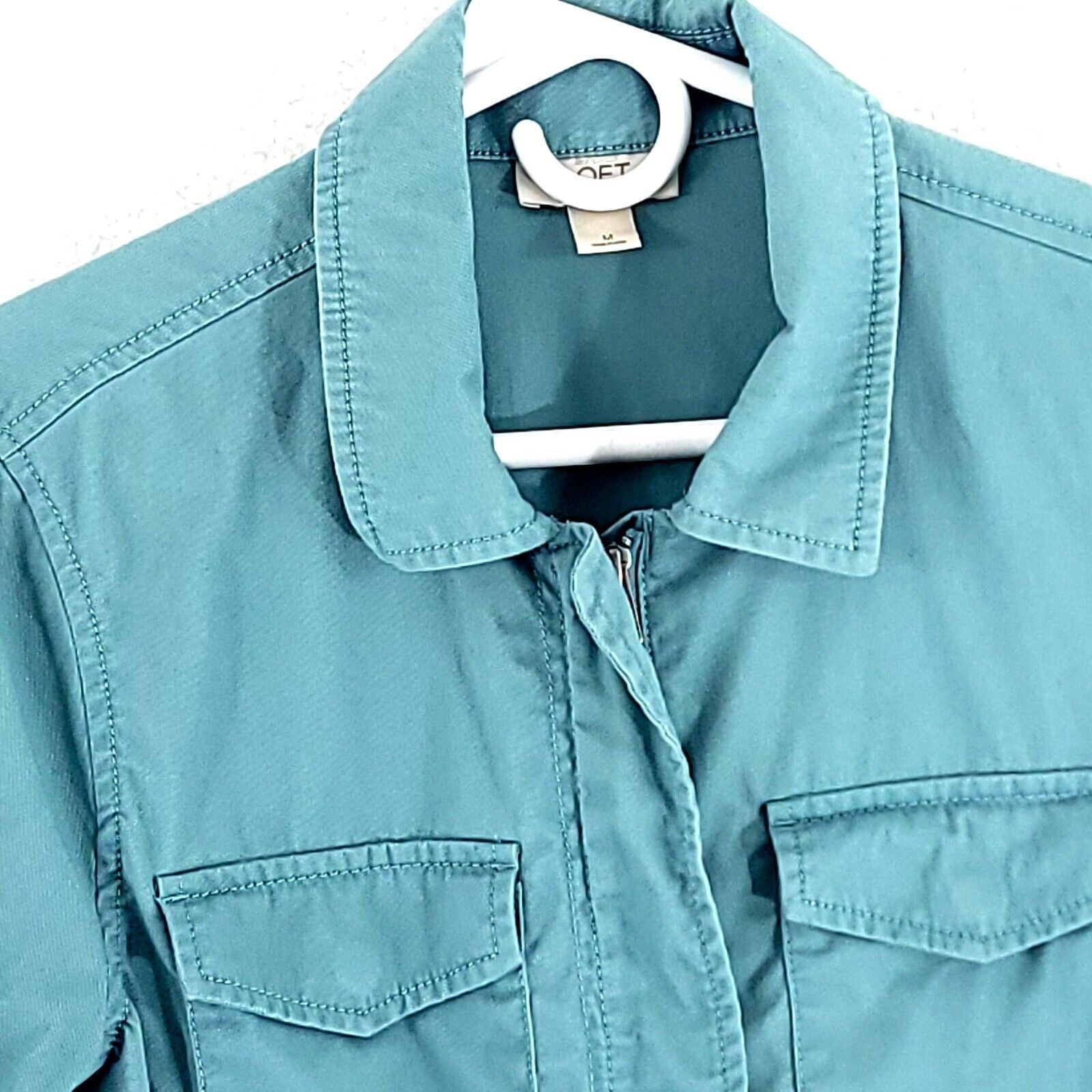 Ann Taylor Ann Taylor Loft Teal 4 Pocket Front Jacket Collared Full Zip Size M / US 6-8 / IT 42-44 - 3 Thumbnail