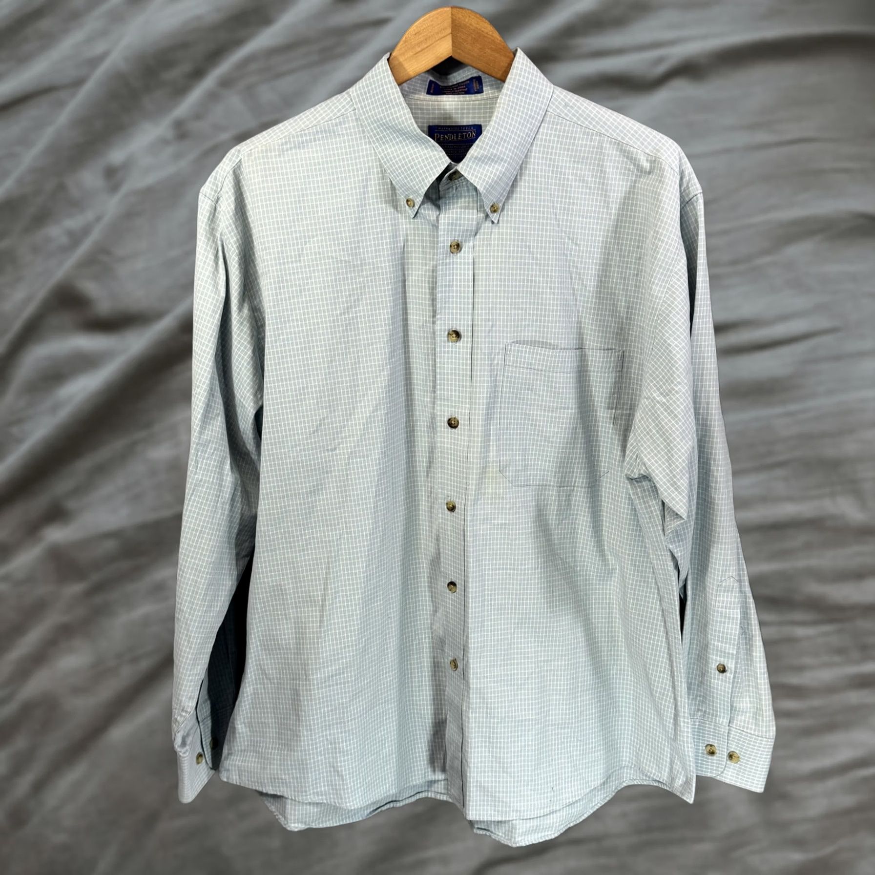 Pendleton VINTAGE Pendleton Shirt Mens XL Blue White Check Broadway Cloth Button Down Cotton Size US XL / EU 56 / 4 - 1 Thumbnail