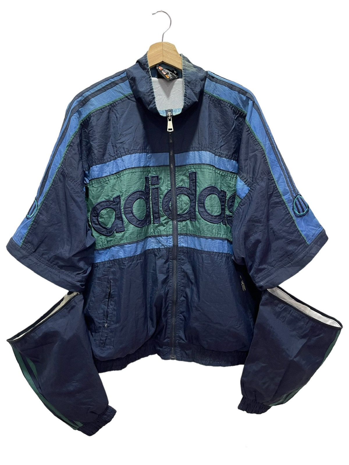Pre-owned Adidas X Vintage Adidas Trefoil Big Logo Detachable Colourblok Jacket In Black