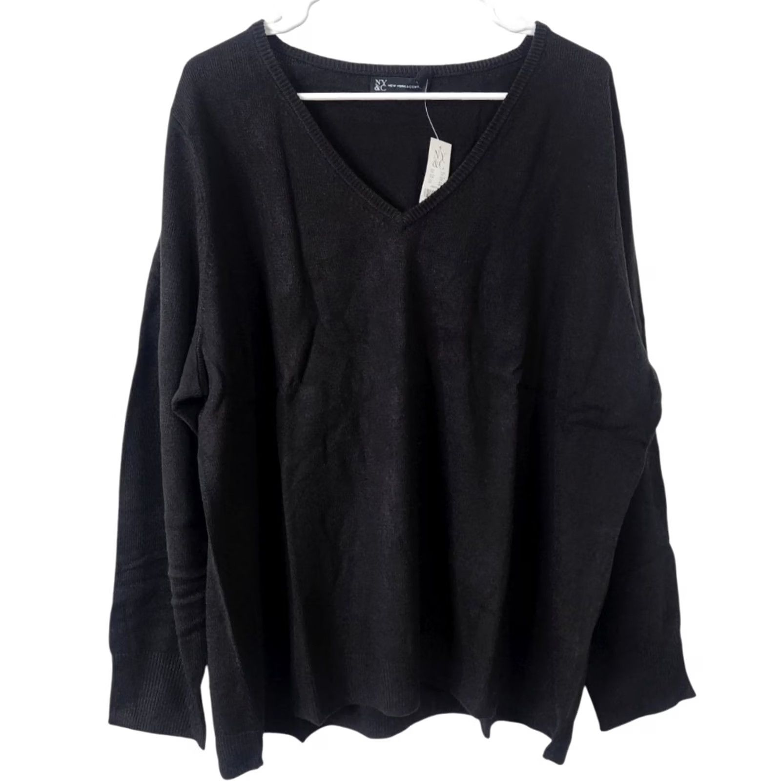 Vintage New York & Company NY&Co Womens 3X Sweater V-Neck Pullover Acrylic Black Size XXL / US 16-18 / IT 52-54 - 2 Thumbnail