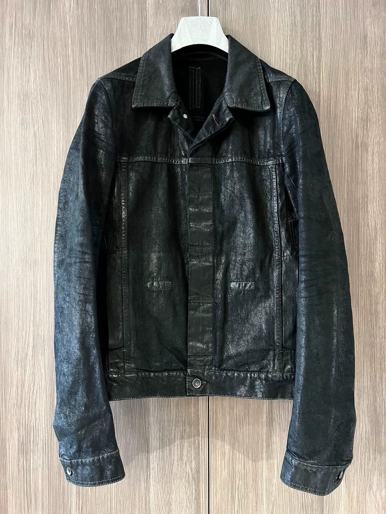Rick Owens Rick Owens Exploded wax coated lapel denim jacket | Grailed