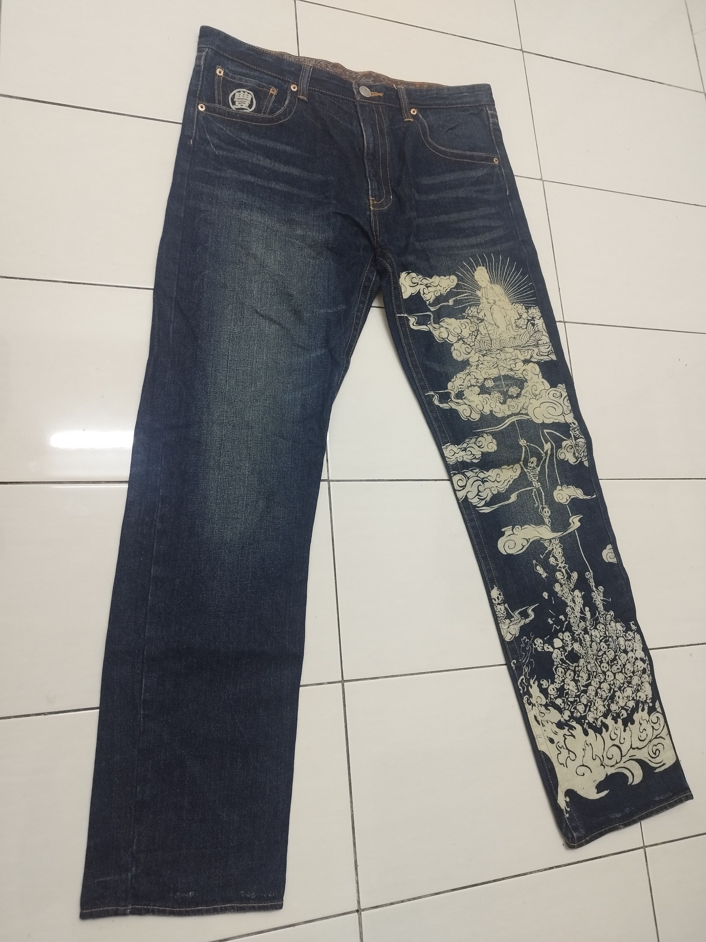 Japanese Brand 💥Buddha Design Jeans💥 Size US 38 / EU 54 - 2 Thumbnail
