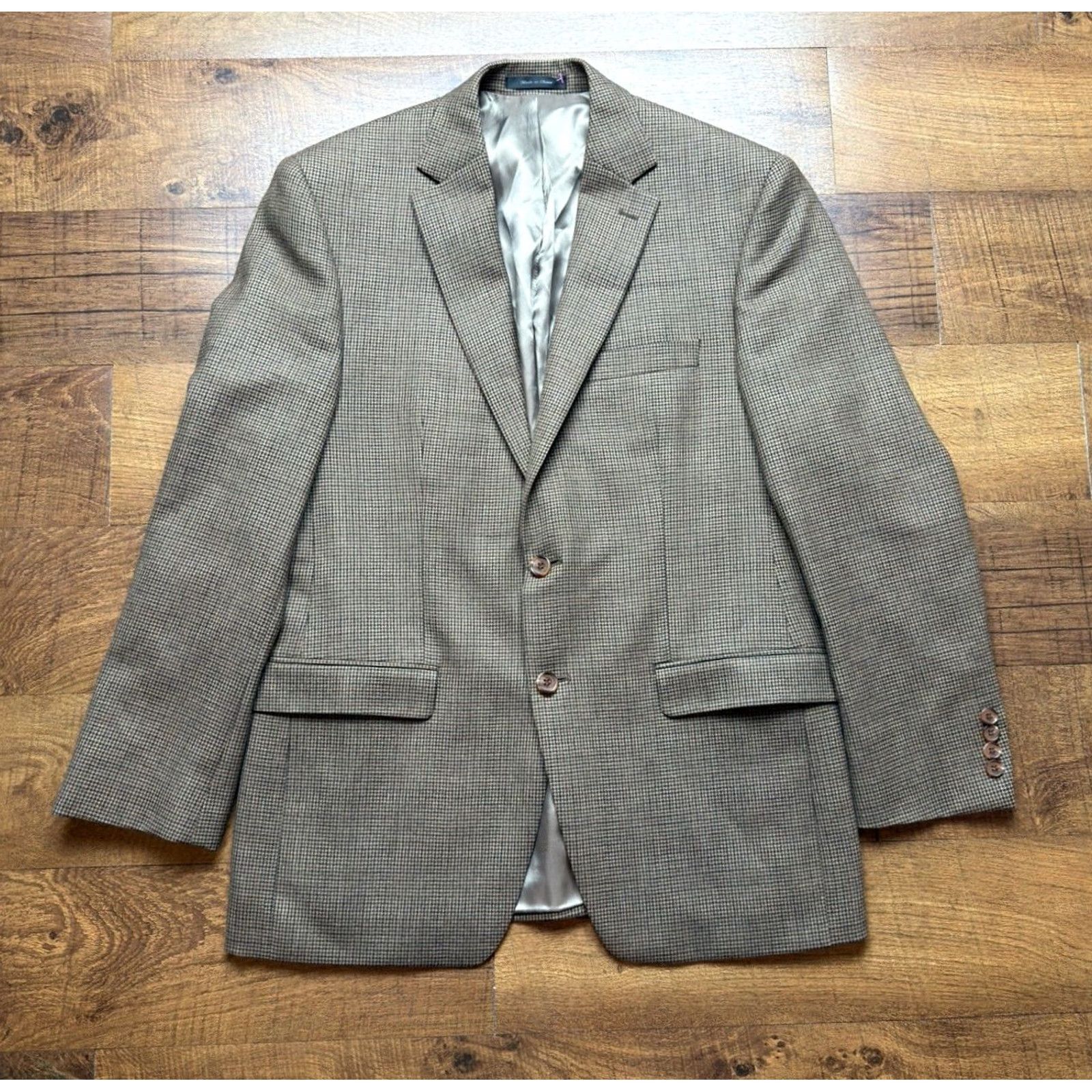 Ralph Lauren Ralph Lauren Blazer Single-Breasted Two-Button 100% Wool Houndstooth Overcheck Brown 40R Mens Jacket Coat Shirt? Size 40R - 2 Thumbnail