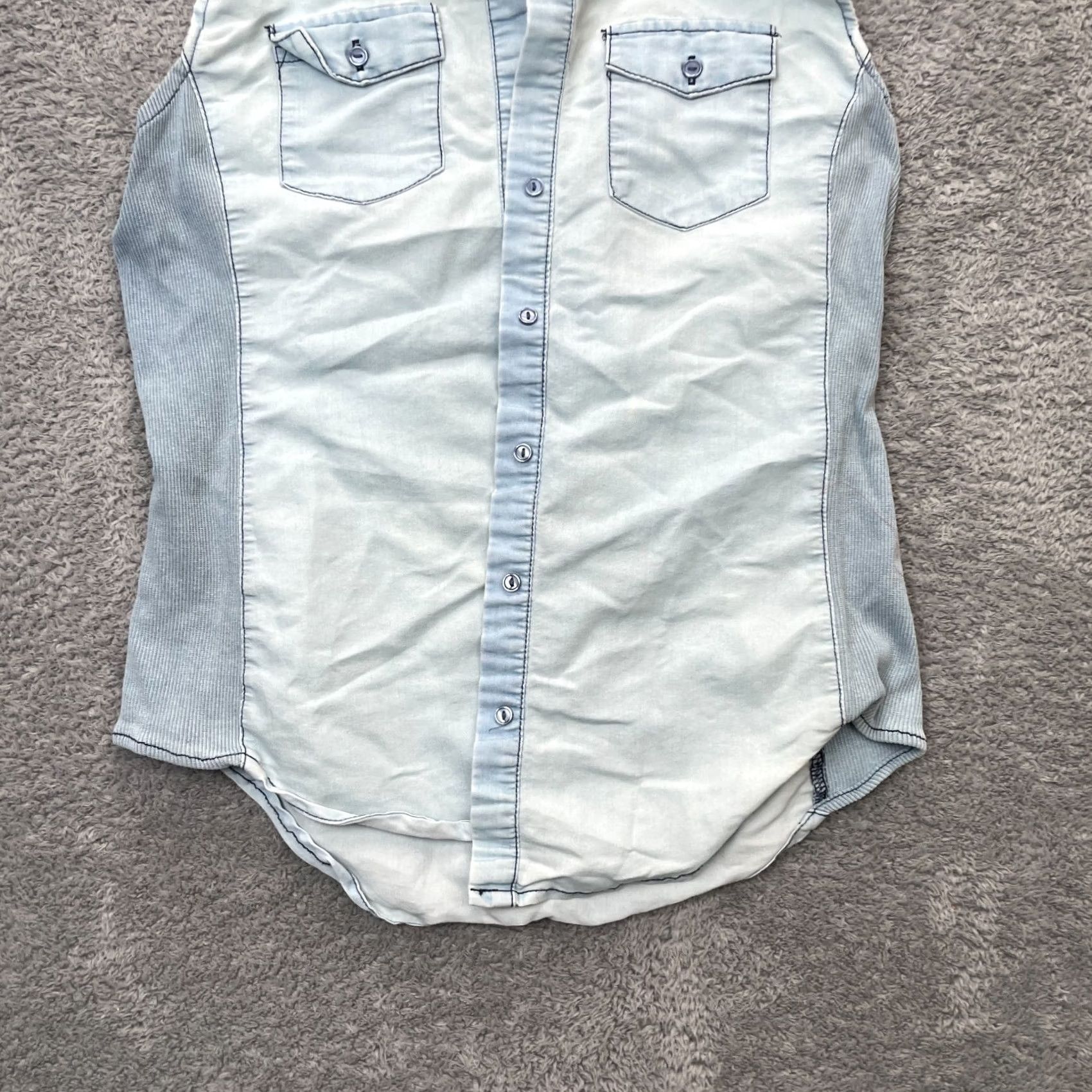 Denime Cavalini Shirt Womens Medium Blue Denim Cotton Sleeveless Western Button Up Size M / US 6-8 / IT 42-44 - 6 Thumbnail