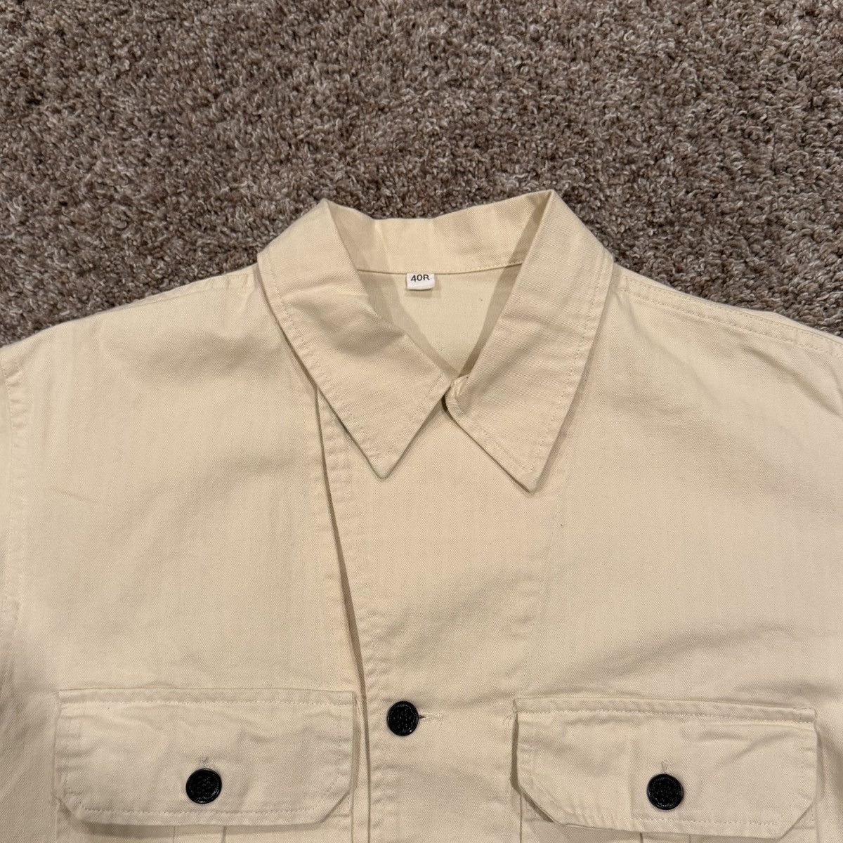 Other Vintage Style Cream Natural Herringbone Twill Fatigue Jacket Size US M / EU 48-50 / 2 - 2 Thumbnail