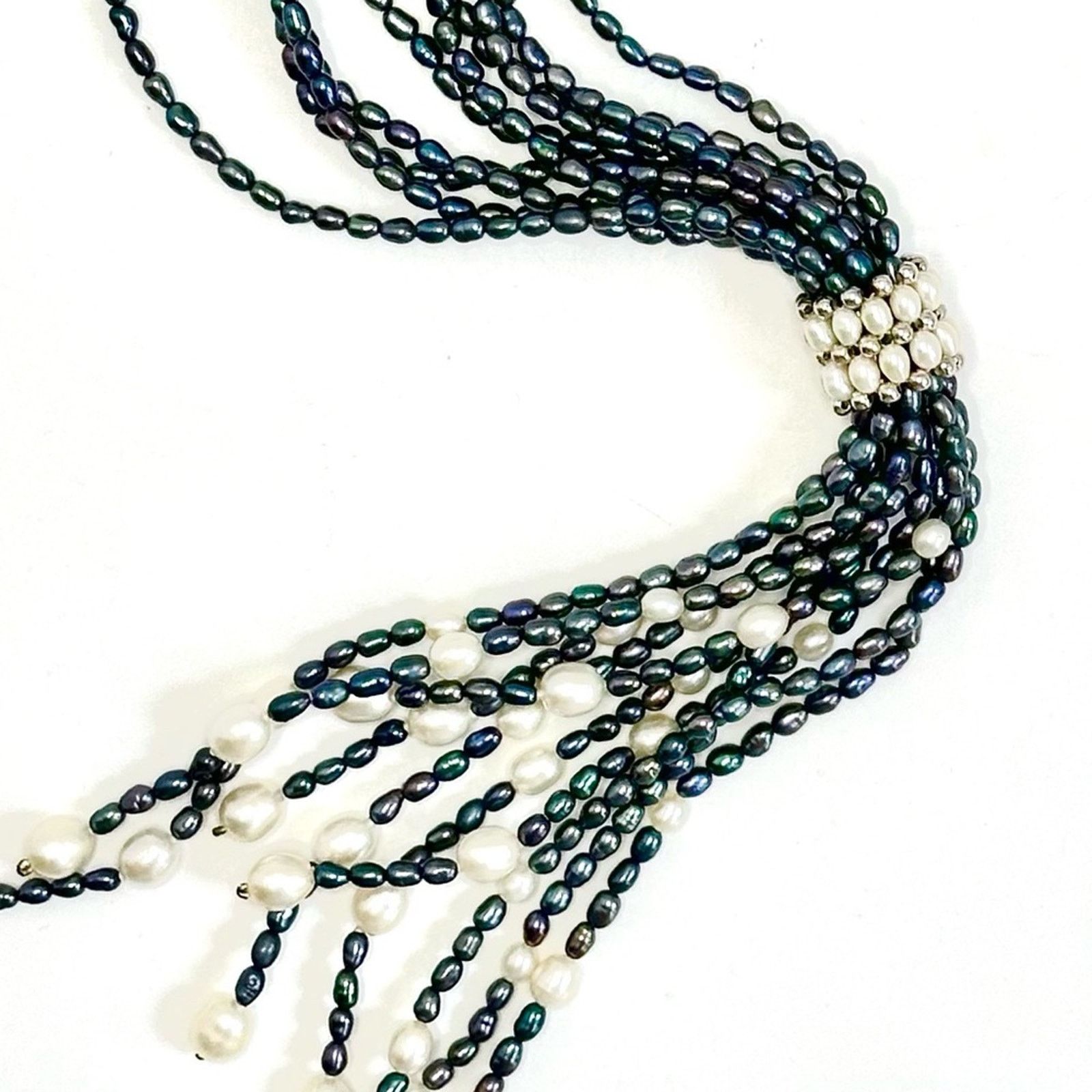 Vintage Art Deco French Inlay Style Beaded Necklace In Peacock Blue Size ONE SIZE - 5 Thumbnail