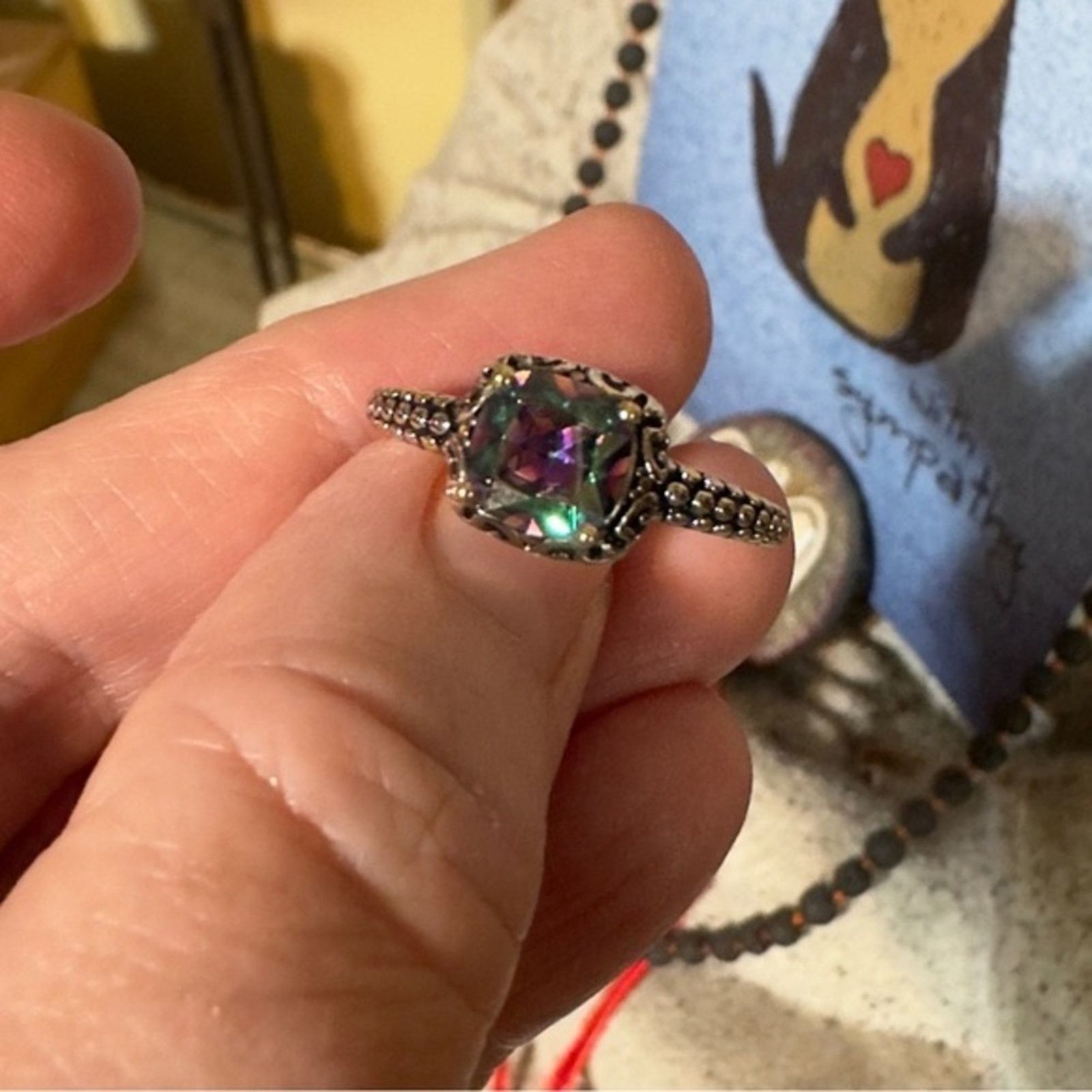 The Unbranded Brand Sterling Silver Celtic Rainbow Topaz Cushion CZ Ring Size ONE SIZE - 8 Thumbnail