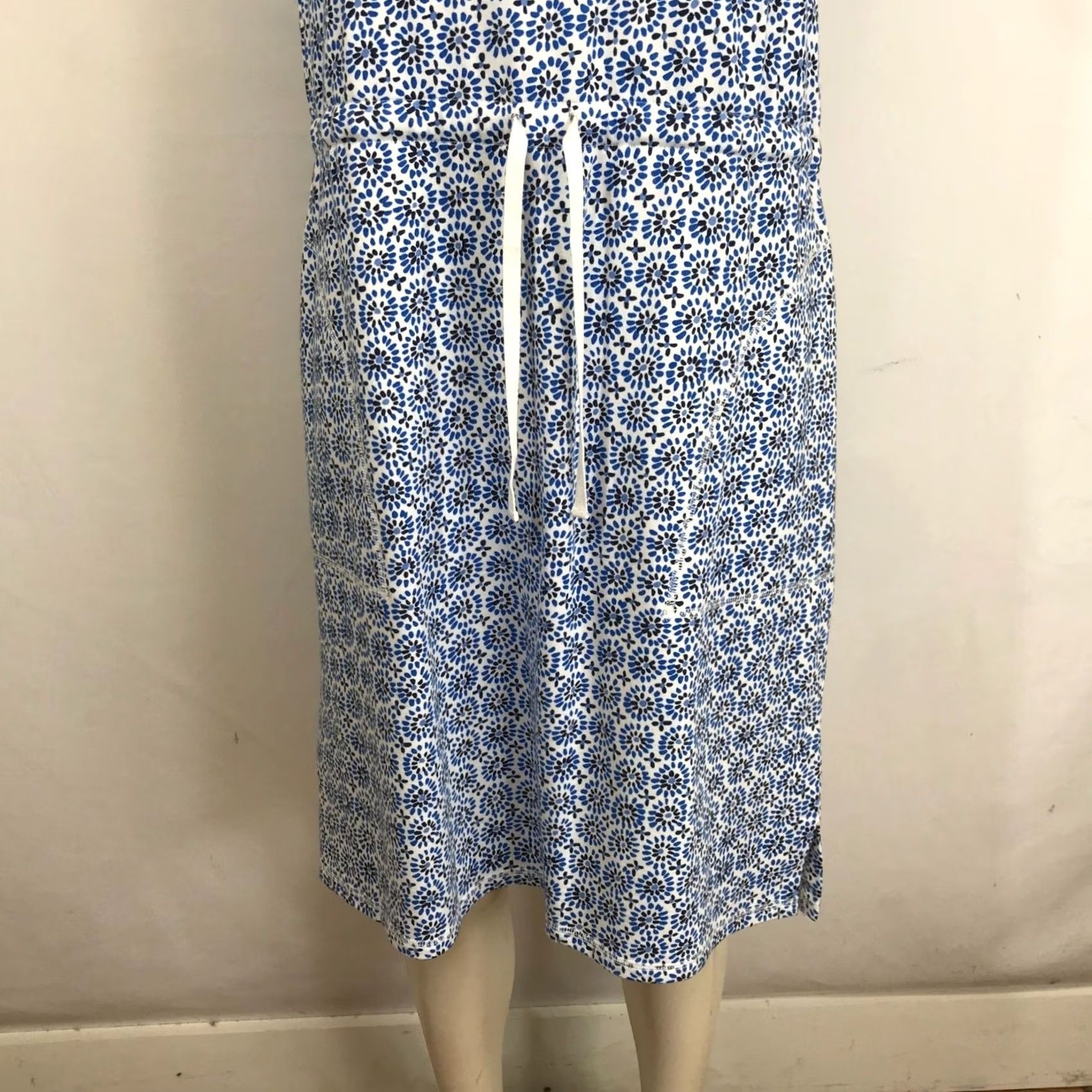 Talbots TALBOTS T BY TALBOTS DRESS WOMEN'S MEDIUM BLUE WHITE SHORT SLEEVE DRAWSTRING WAIST Size 32" / US 10 / IT 46 - 3 Thumbnail
