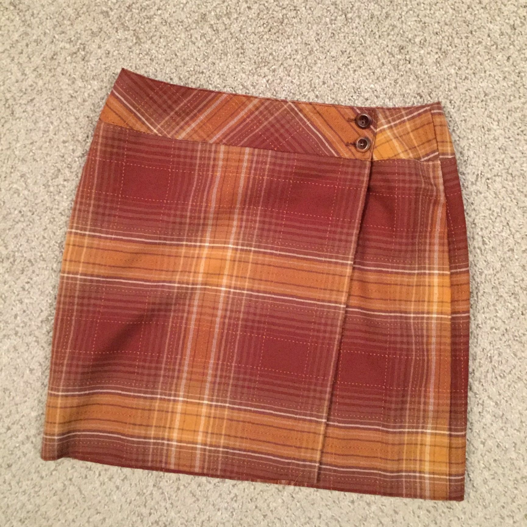 Vintage B. Moss Skirt Women's 10 Orange Plaid Knee Length Wrap Lined Polyester Rayon Pencil Size 32" / US 10 / IT 46 - 2 Thumbnail