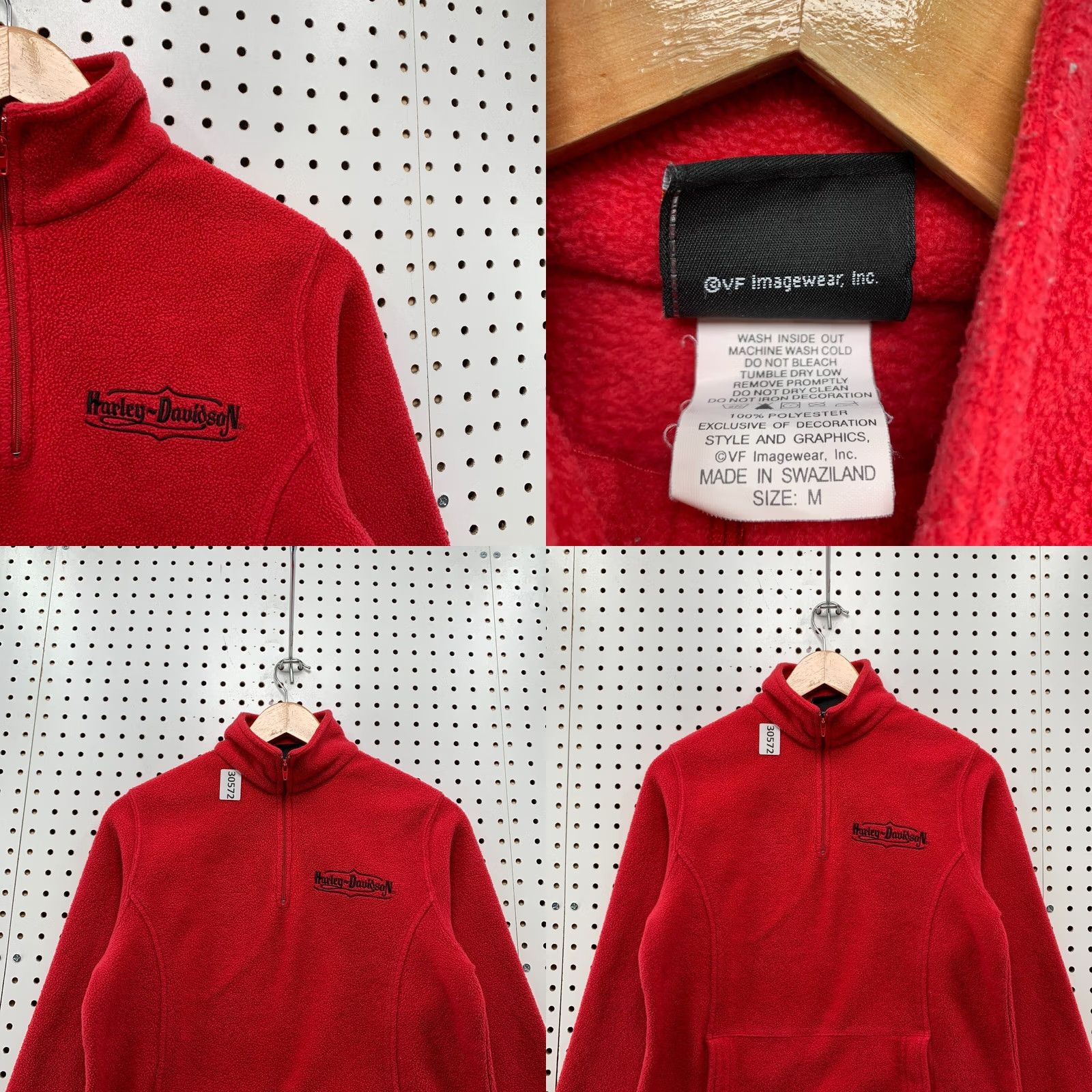 Harley Davidson Harley-Davidson Sweater Women's Medium Red Embroidered 1/4 Zip Pullover Mock Neck Fleece 19.5x24.5 Size M / US 6-8 / IT 42-44 - 8 Thumbnail