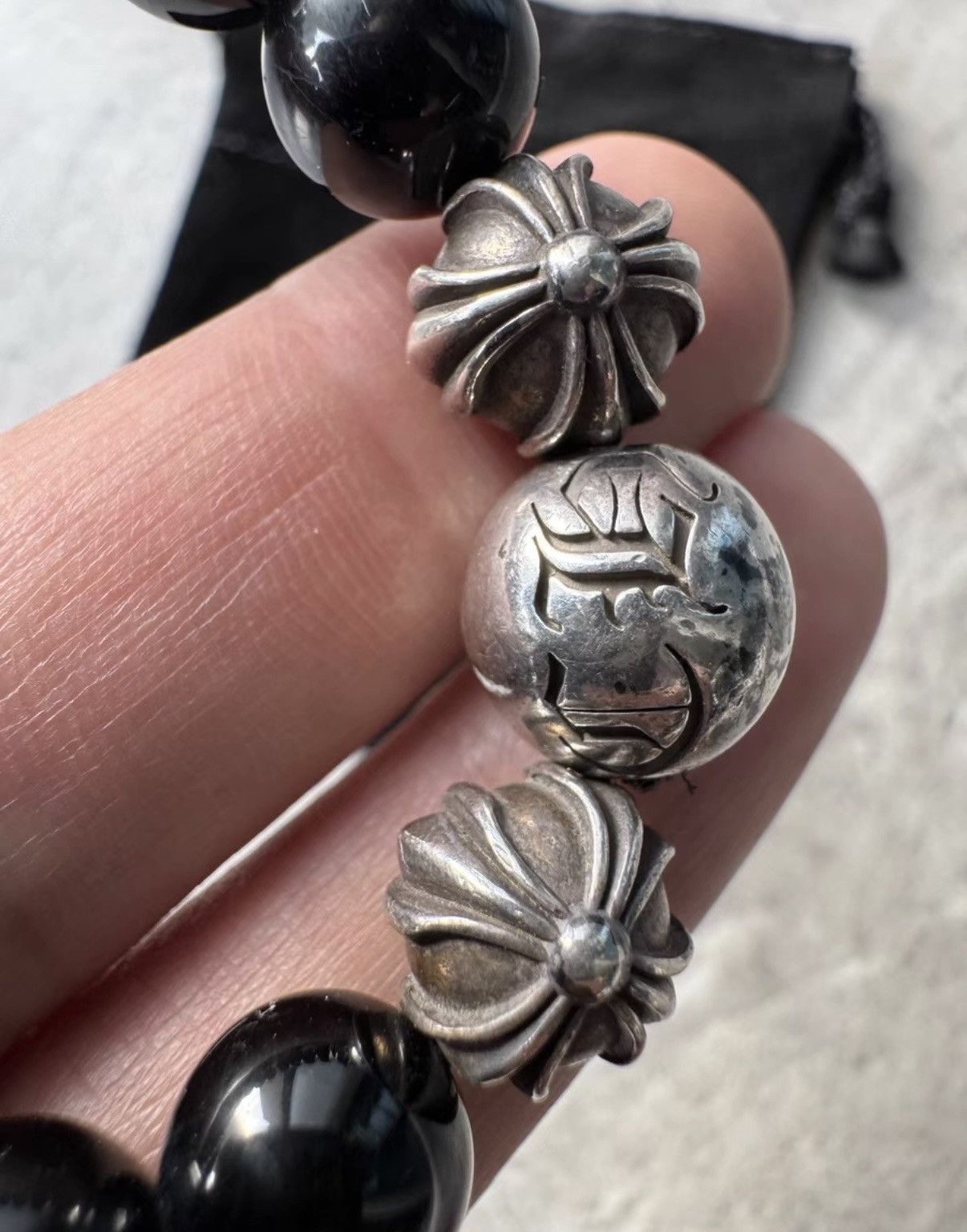 Chrome Hearts Chrome Hearts Eight Silver Beads & Obsidian Bracelet Size ONE SIZE - 7 Thumbnail