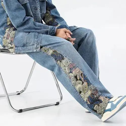 Designer Jeans baggy wide-leg with bear print outdoor hip-hop style Size US 34 / EU 50 - 2 Thumbnail