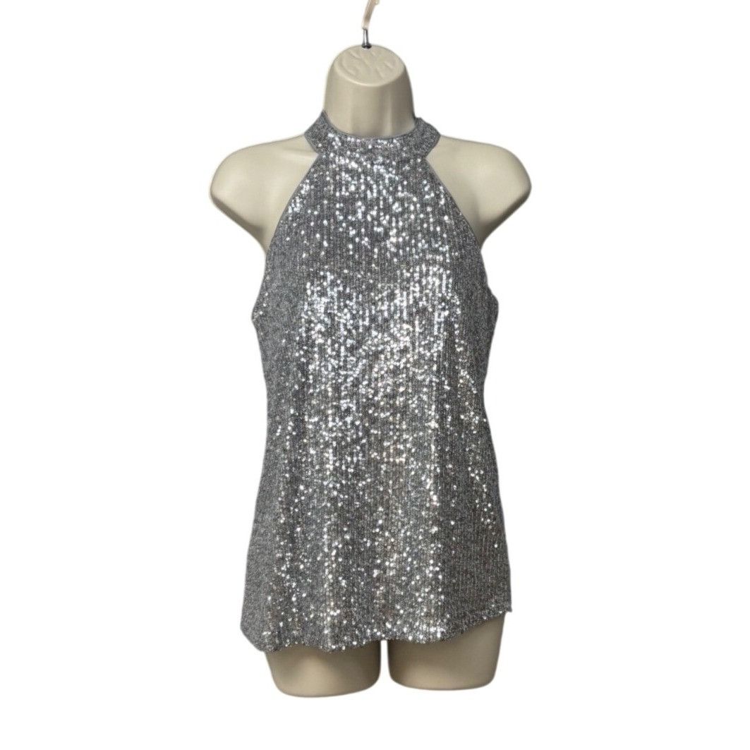 Other Cable & Gage Lunar Silver Sequin Halter Top, Sz. S Size S / US 4 / IT 40 - 2 Thumbnail