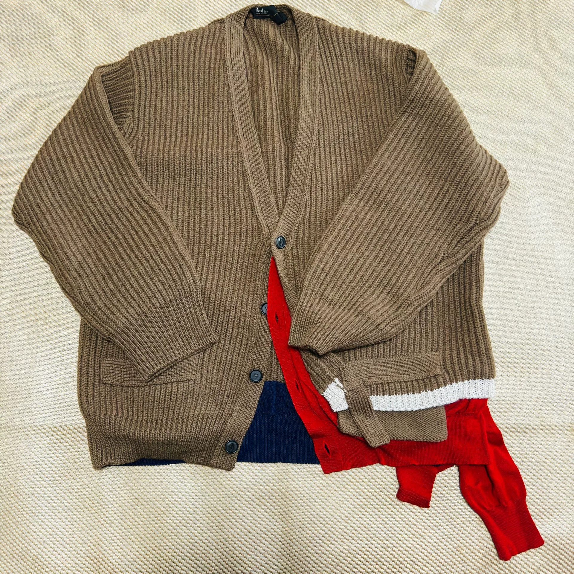 Kolor Kolor Asymmetrical Brown Knit Cardigan Size US S / EU 44-46 / 1 - 1 Thumbnail